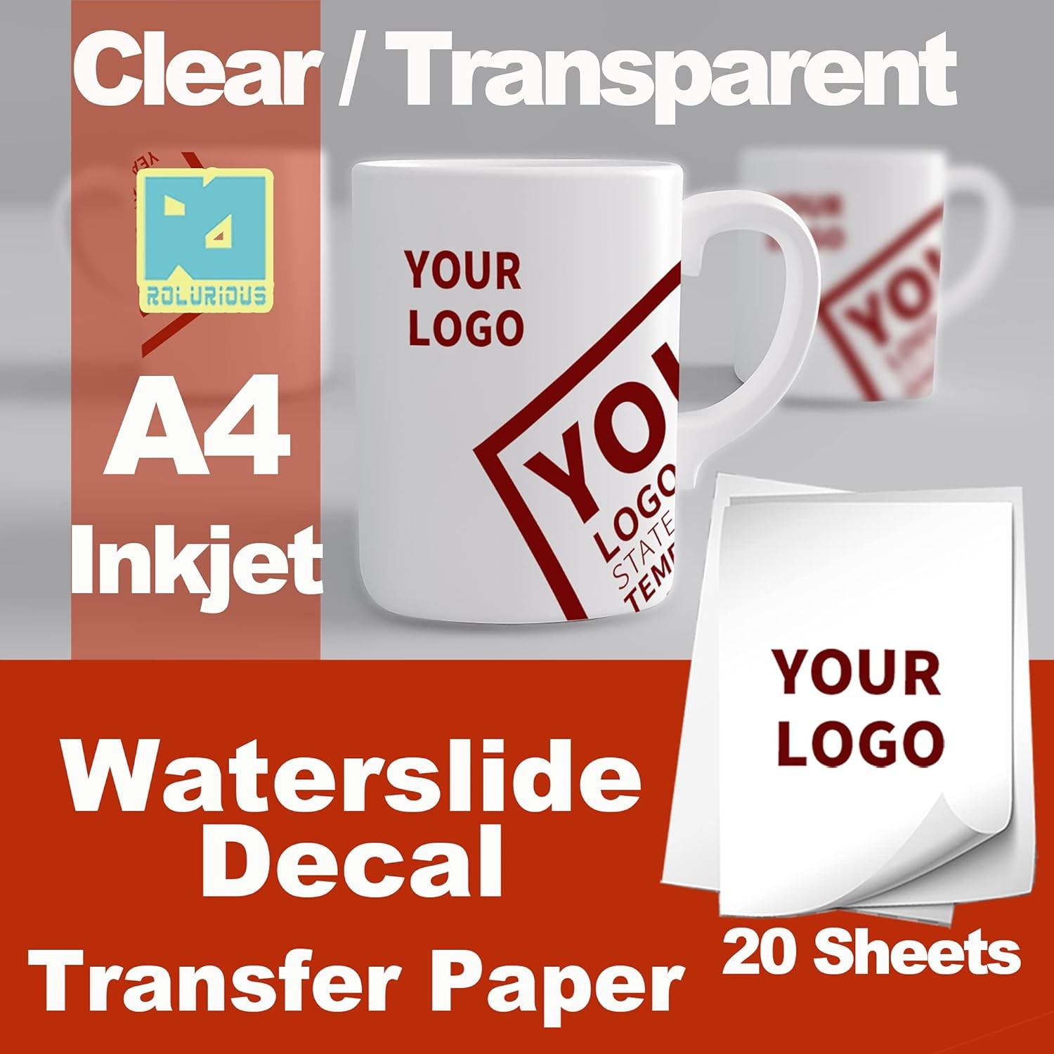 Rolurious Waterslide Decal Paper for Inkjet Clear A4 8.3×11.7 20 Sheets