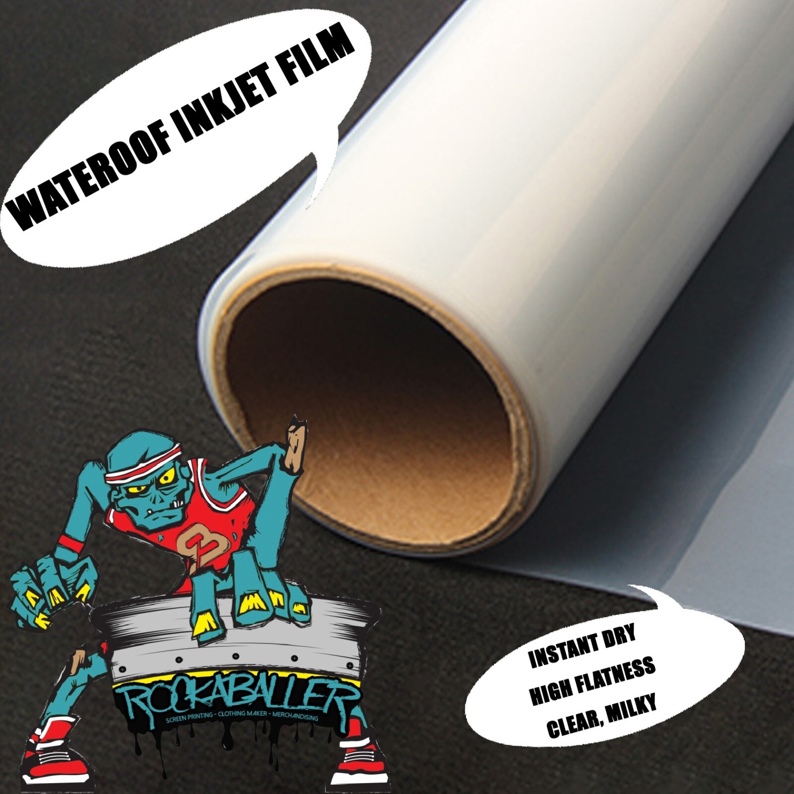 13″x100ft，4 rolls，Waterproof Inkjet Milky Transparency Screen Printing Film