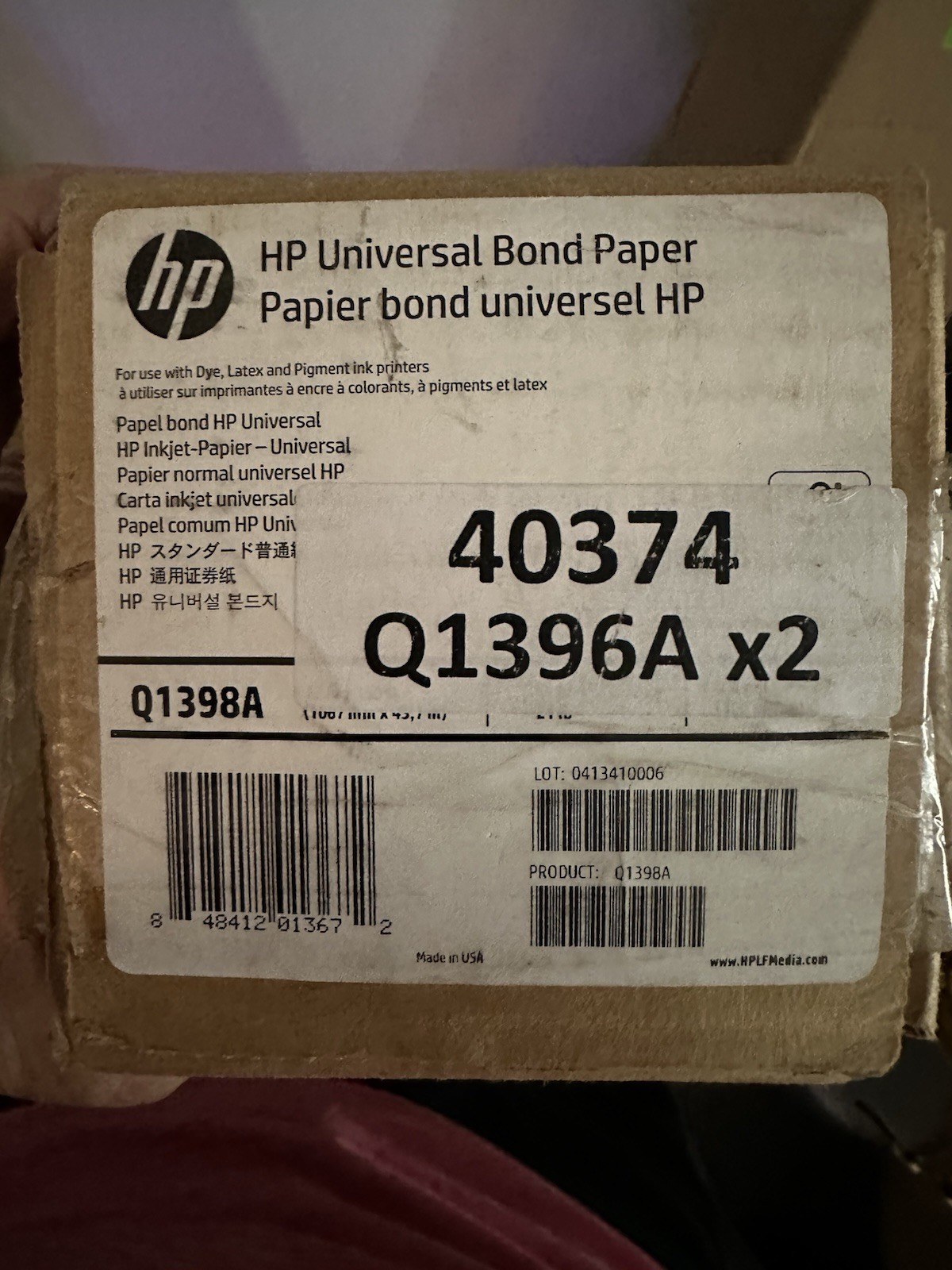 HP Q1396A Universal Bond Paper 42” 150’ 2 Rolls