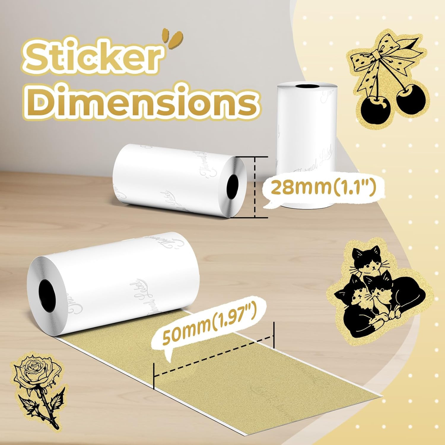 Golden Self-Adhesive Thermal Paper, Glossy Printable Sticker Paper Label for M0