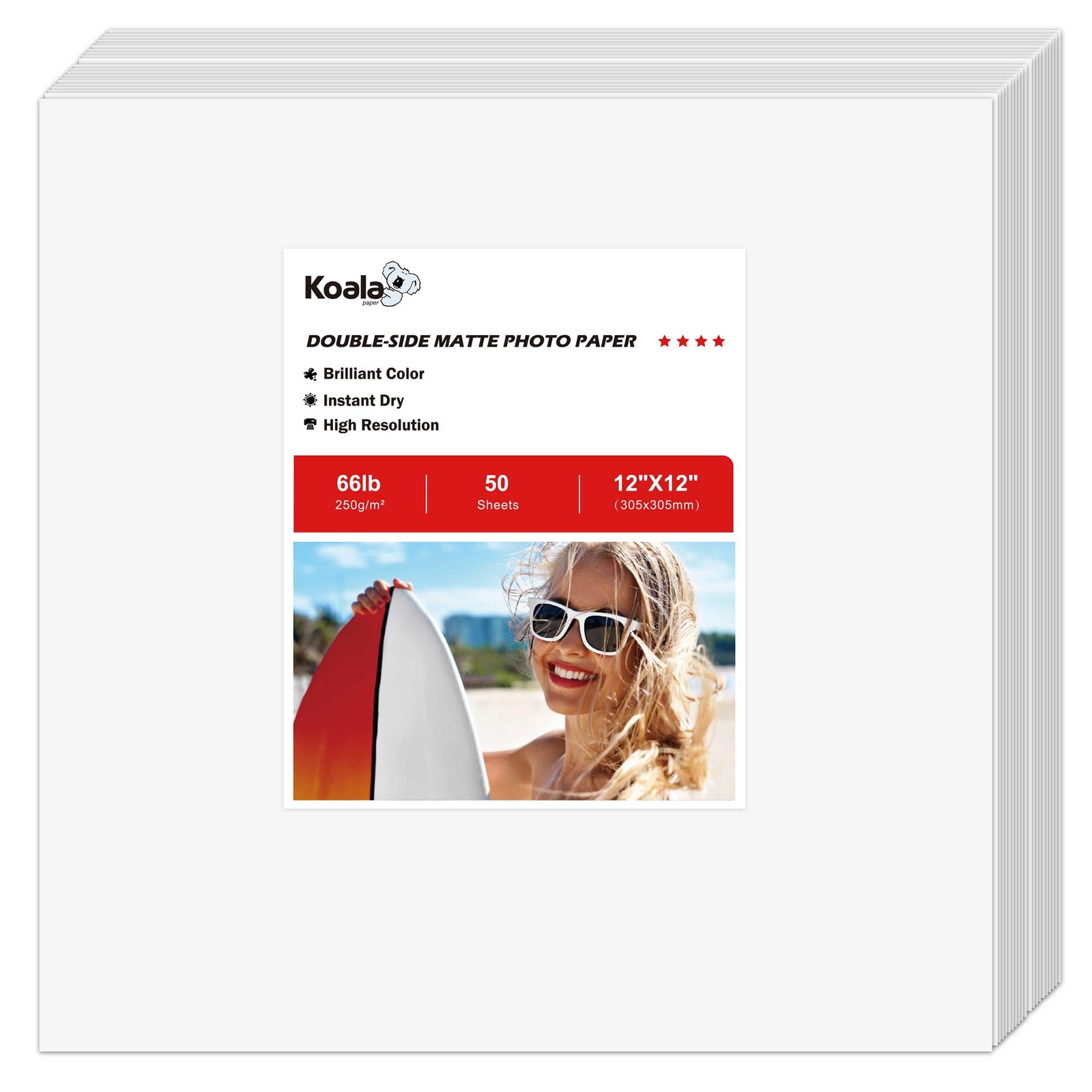 Koala Double Sided Matte Thick Photo Paper 12×12 Inch 50 Sheets 250gsm Inkjet