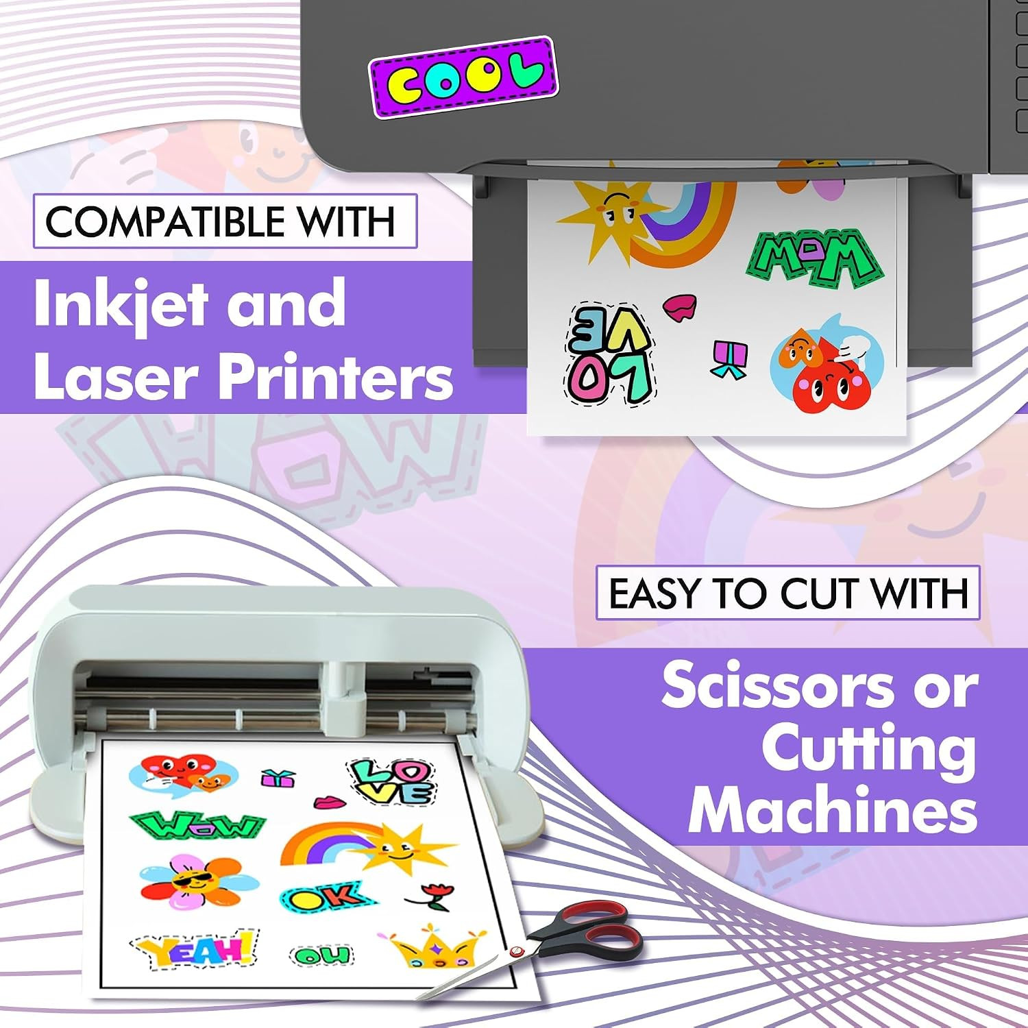 Premium Printable Vinyl Sticker Paper for Inkjet Printers, 50 Sheets Matte White