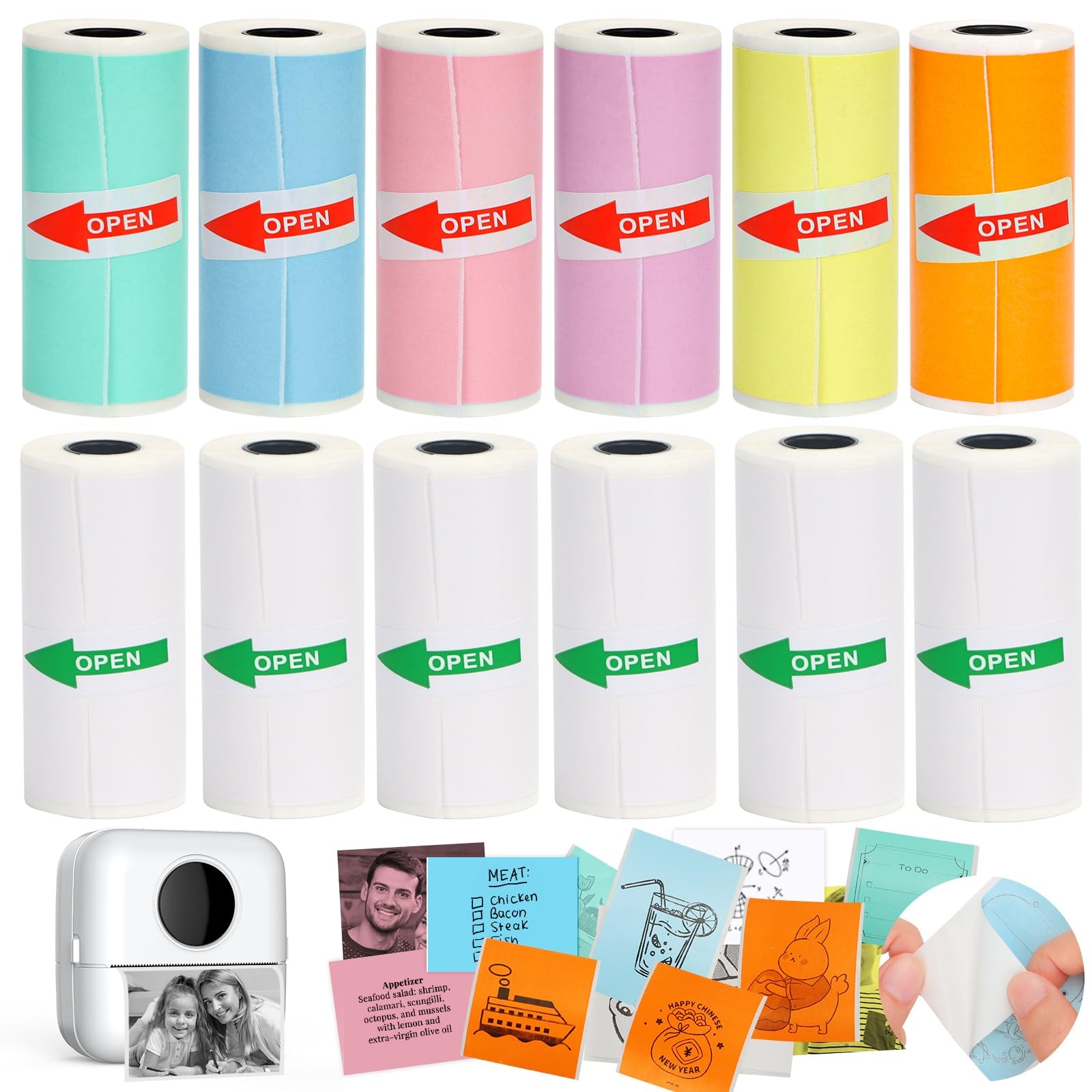 12 Rolls Mini Printer Sticker Paper,Thermal Self-adhesive paper 57 * 25mm,6 R…