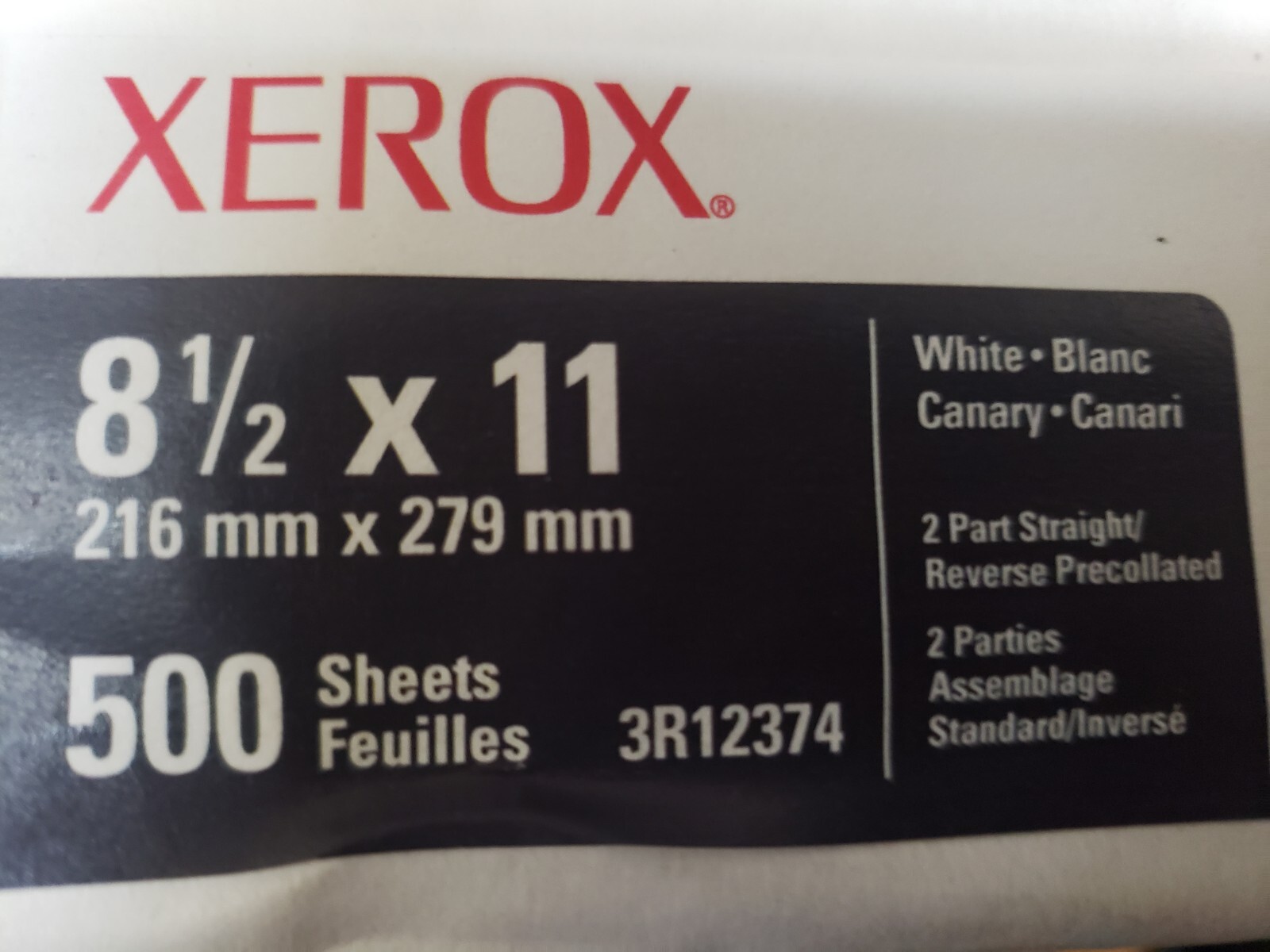 Xerox 8.5X11 Carbonless Paper White/Canary 3R12421 2 Part Straight 2500 Sheets