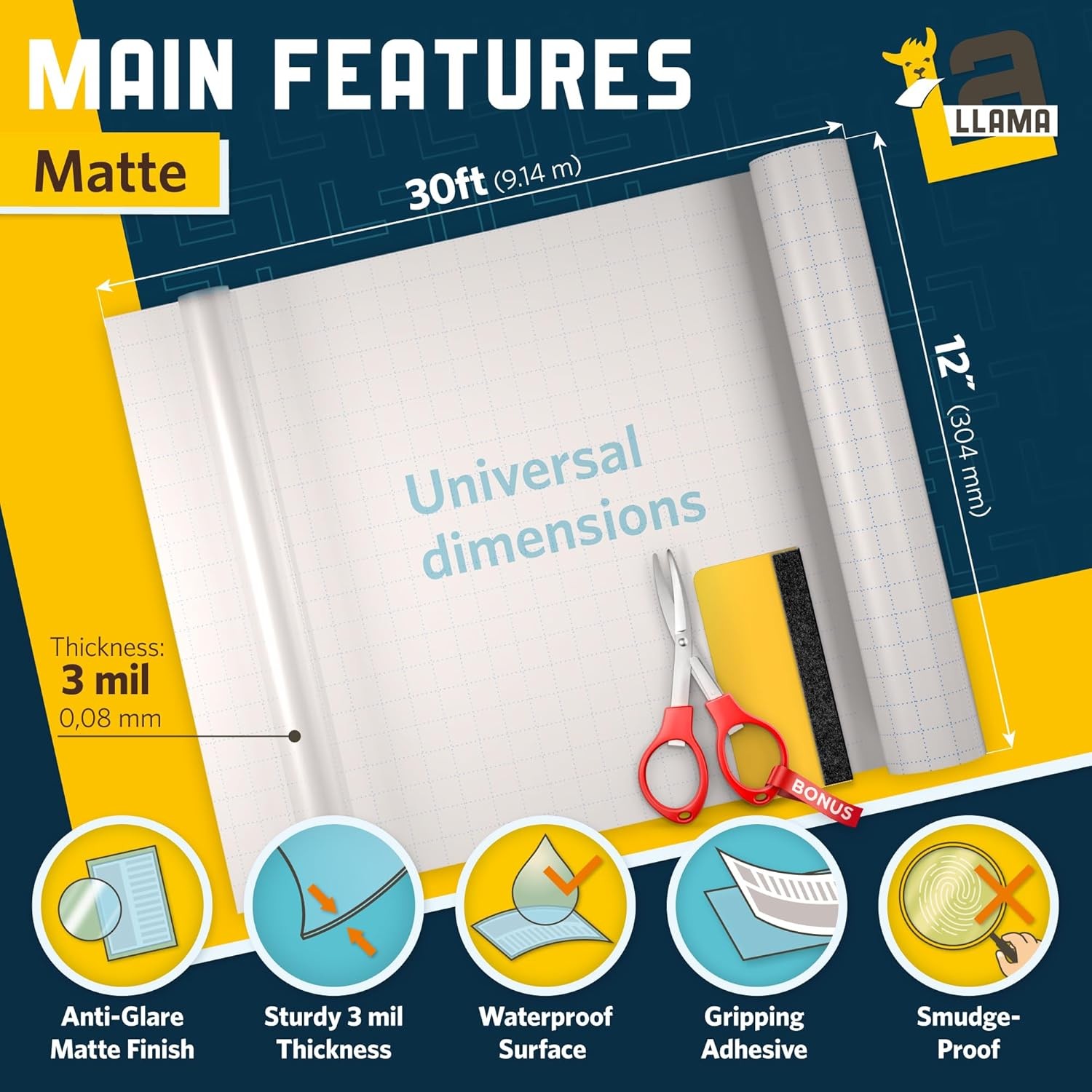Matte Laminate Roll 12” x 30ft – Self Adhesive Laminating Film 3 MIL Roll