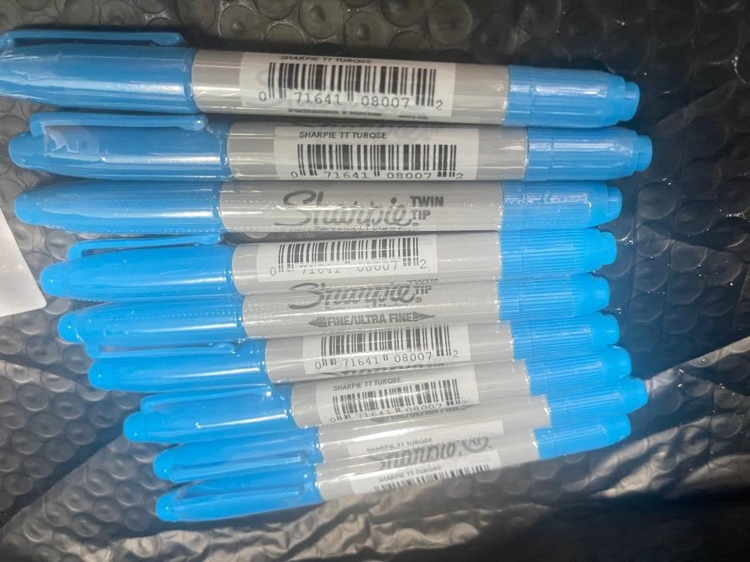 Sharpie Twin-Tip Permanent Marker Fine Ultra Fine Point Turquoise Blue 9 Pack(5F