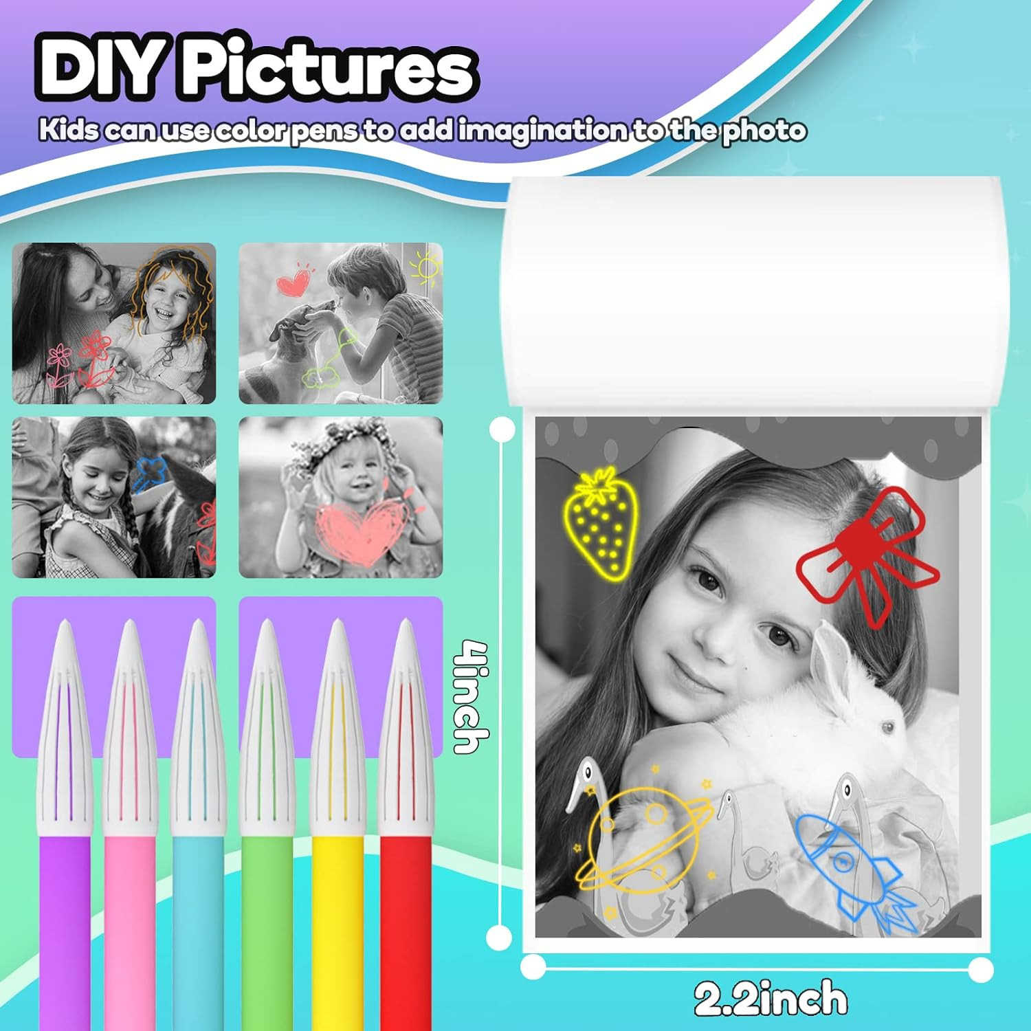 Printer Paper,6 Rolls for Kids Instant Print Camera,Hd Printing Thermal Print Pa