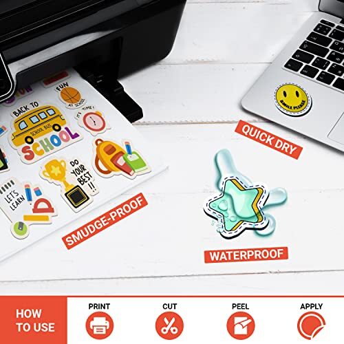 Premium Printable Vinyl Sticker Paper Inkjet & Laser Printer – 34 Sheets Self…