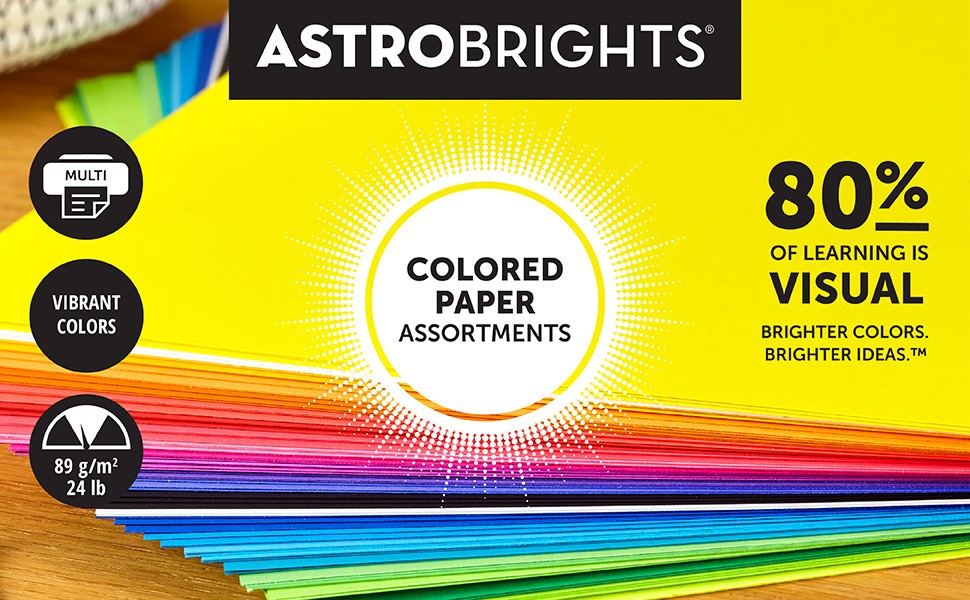 Astrobrights® Bright Color Paper, Letter Size Paper, 24 lb, Assorted Colors, 500
