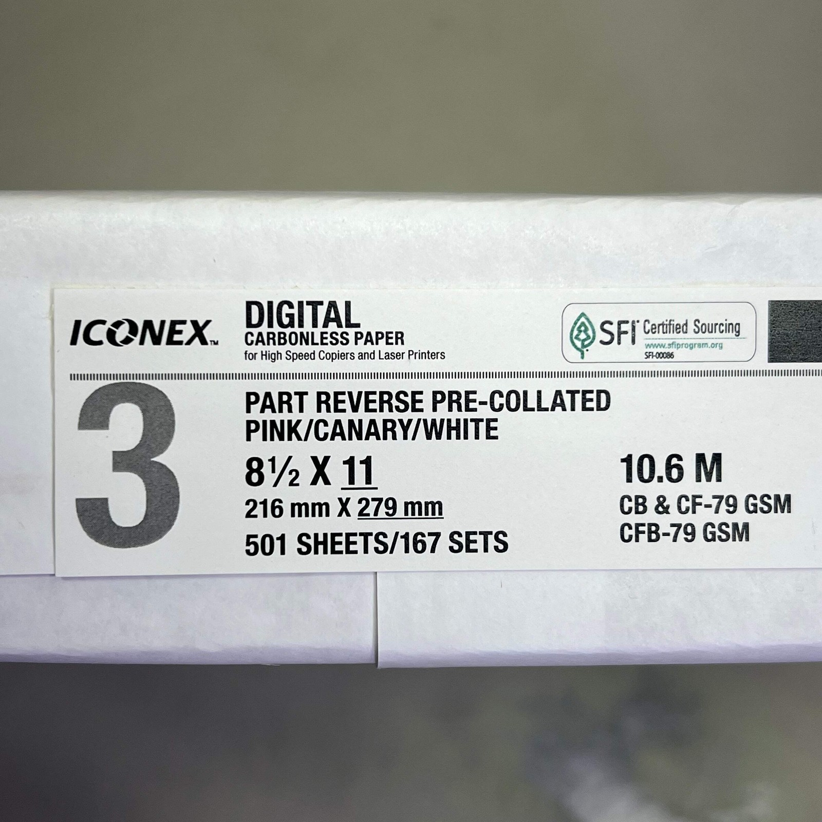 ICONEX (2,505 PACK) Digital Carbonless Paper 8.5×11 White/Canary/Pink 9077-1007