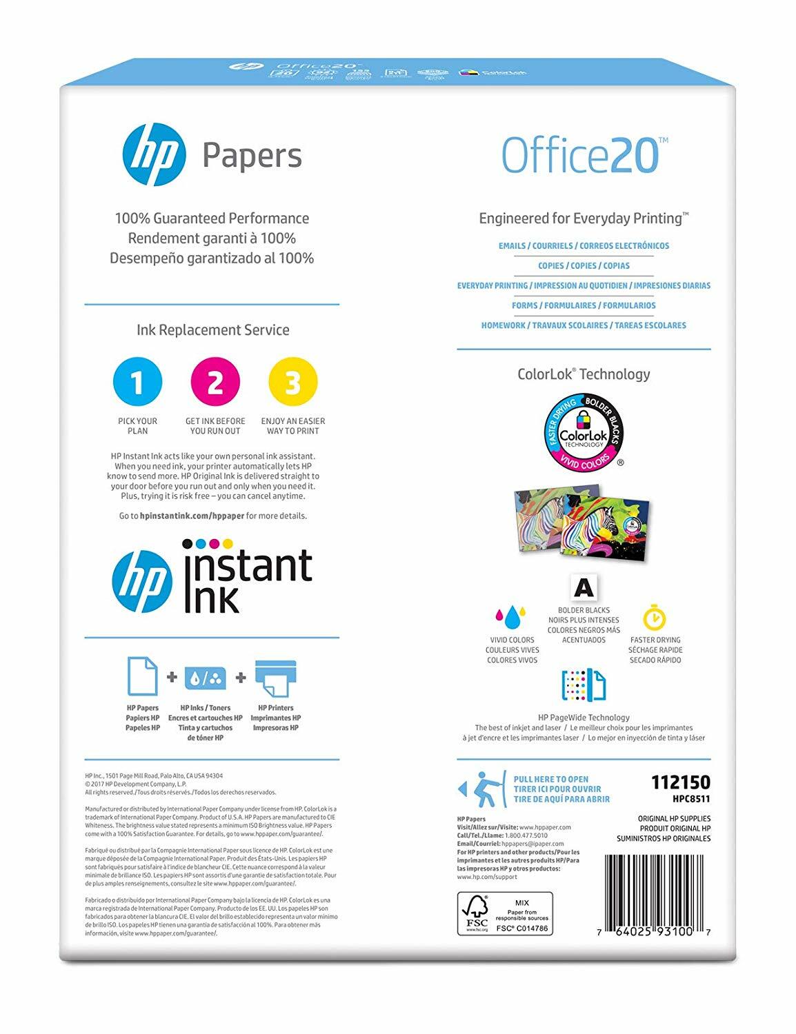 HP Office20 Printer Paper White Copy Print Letter Size 8.5″x11″ Paper-750 Sheets