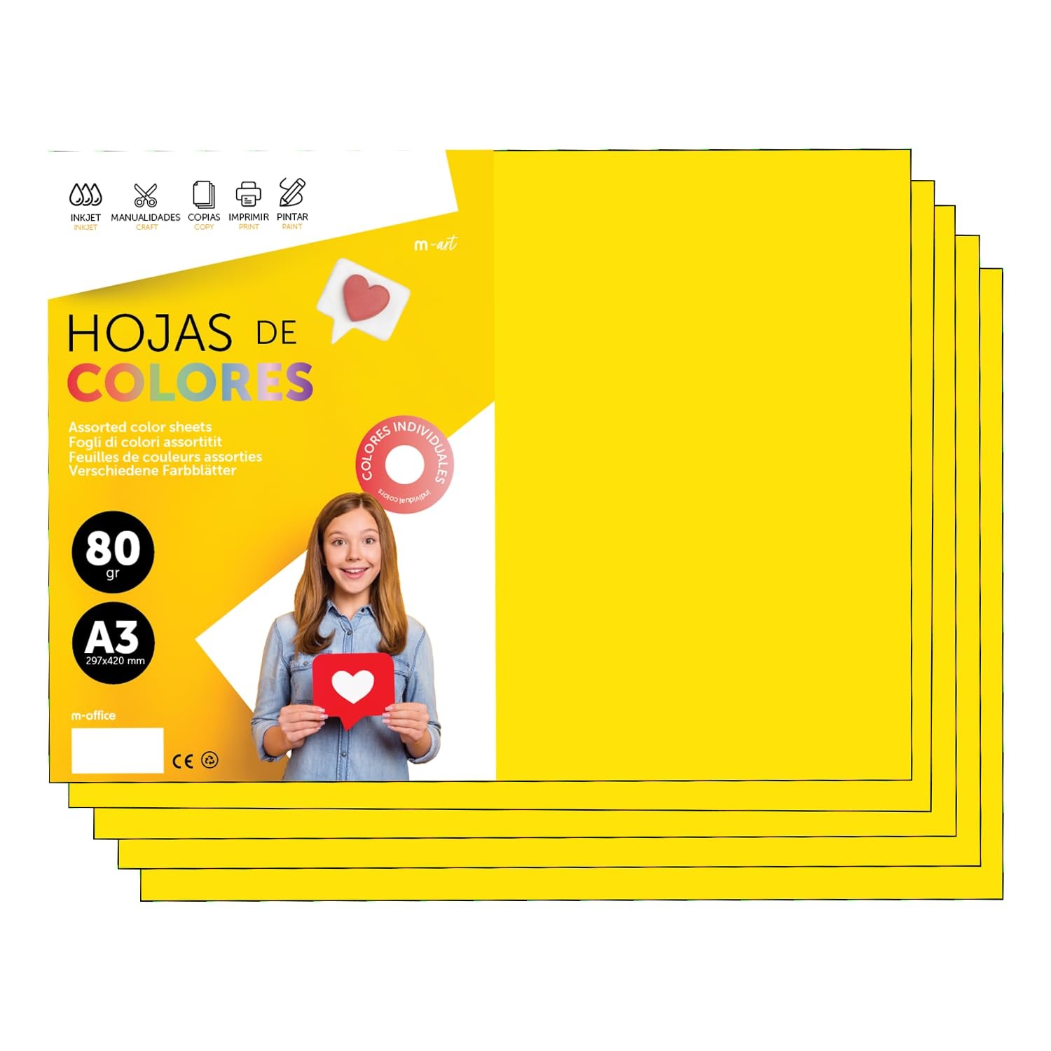 Colourful Paper A3 80g for Printers & Crafts, Coloured Sheets for Kids, Creat…