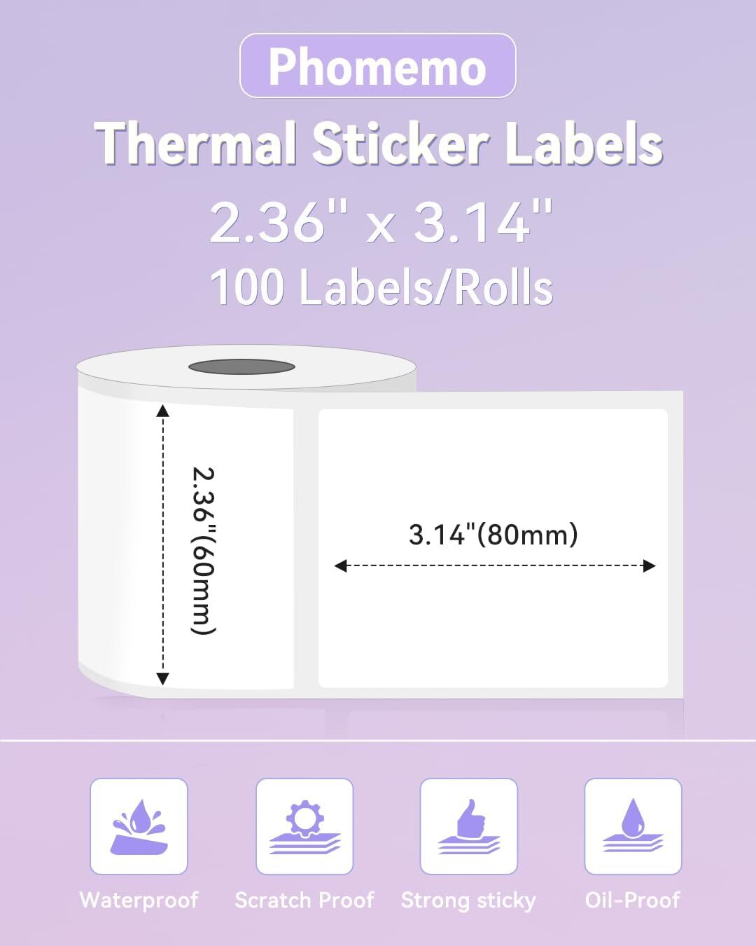 Square 60*80mm Self-Adhesive Thermal Label Paper for Phomemo M200/M220 Printer