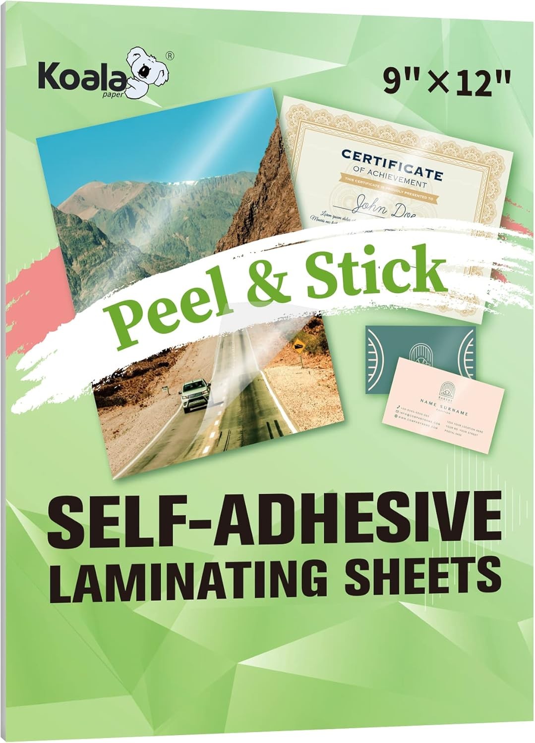 Koala Self Adhesive Laminating Sheets – 9 x 12 Inch Clear Laminate Sheets for