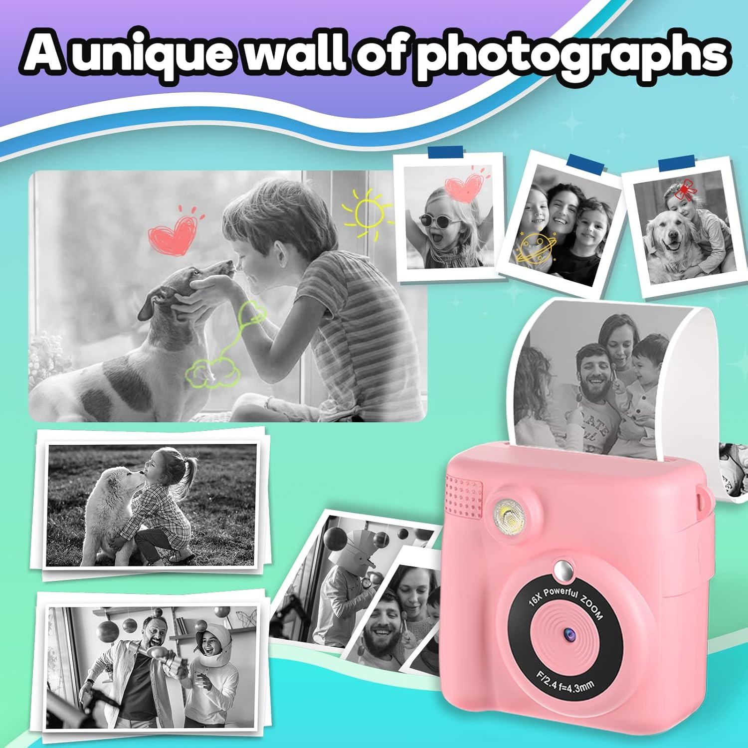 Printer Paper,6 Rolls for Kids Instant Print Camera,Hd Printing Thermal Print Pa