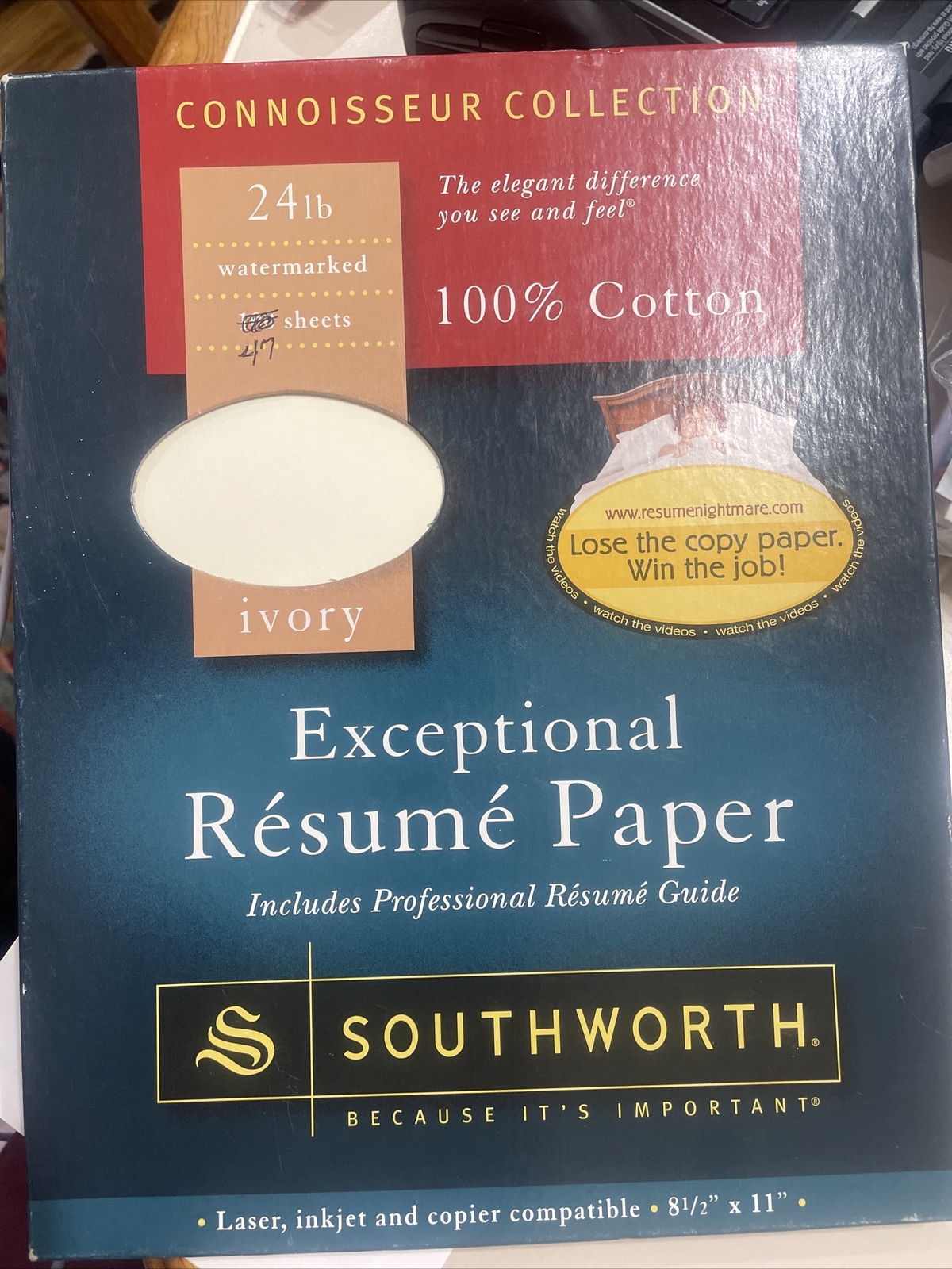 Southworth (47) Connoisseur Resume Paper Ivory Cotton 8.5×11 24lb Used Vintage