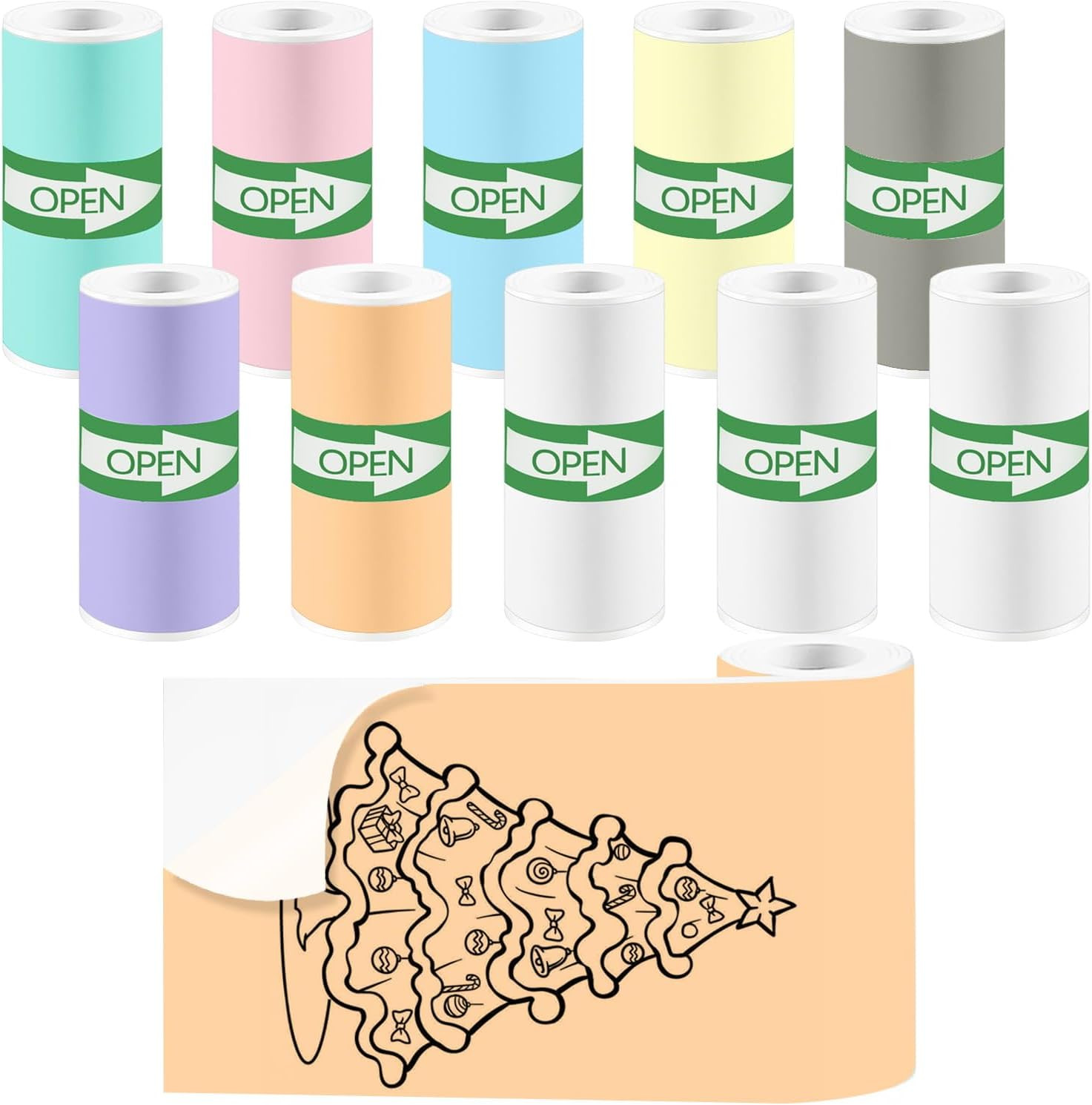 10 Rolls Colorful Mini Thermal Printer Sticker Paper, 57x25mm, High-Contrast Sti