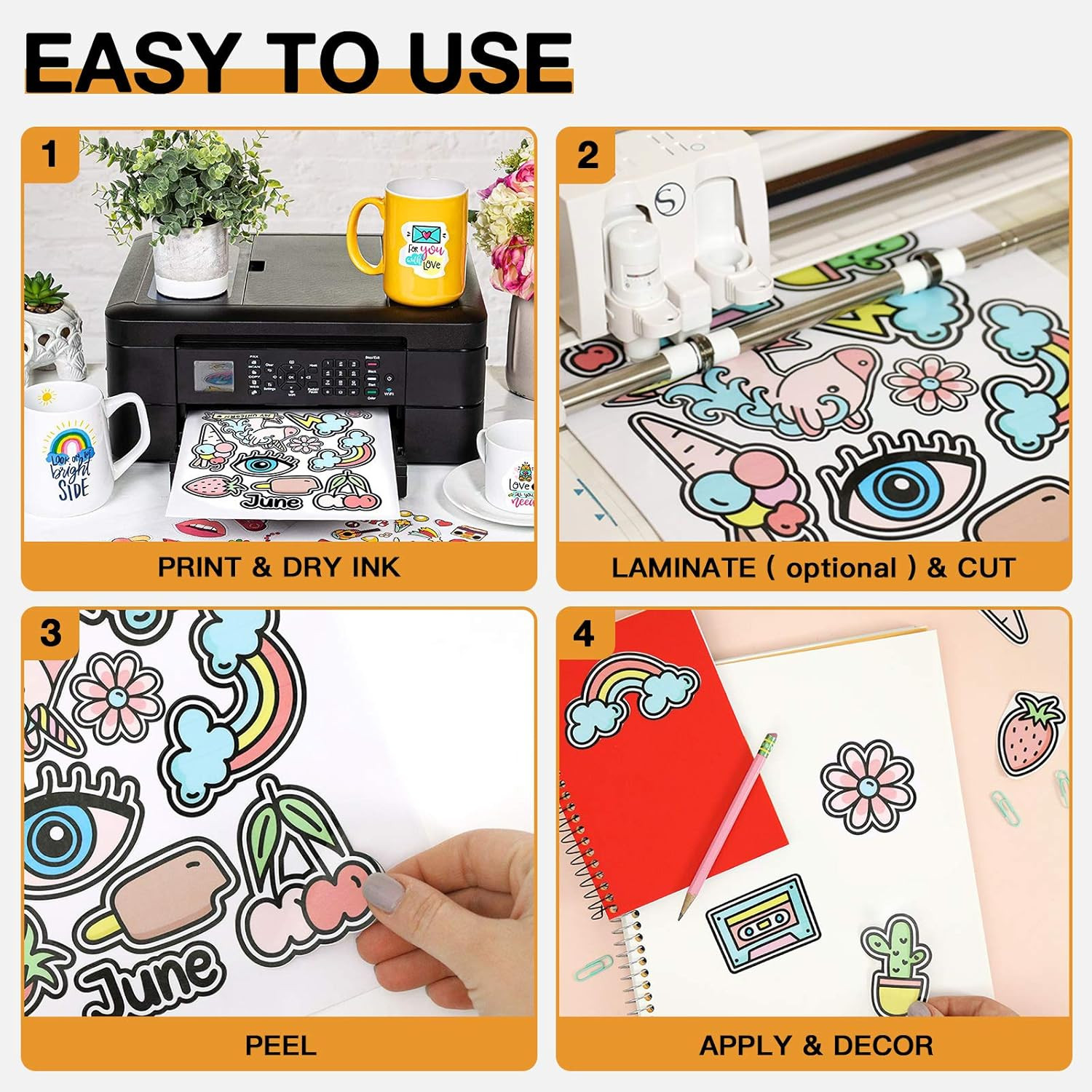 Printable Vinyl for Inkjet Printer & Laser Printer – 40 Pcs Glossy White Waterpr