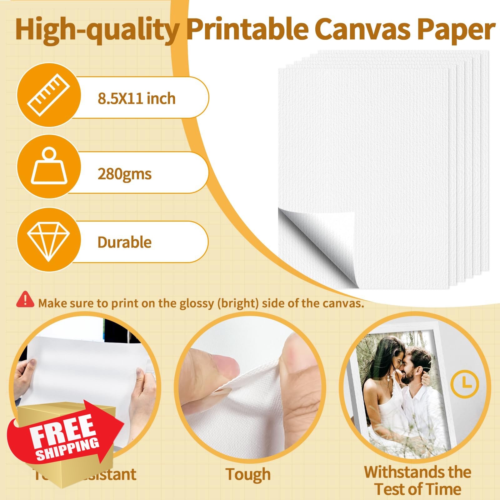 Yncotte 10 Pk Canvas Printer Paper, 8.5×11″, Inkjet Fabric