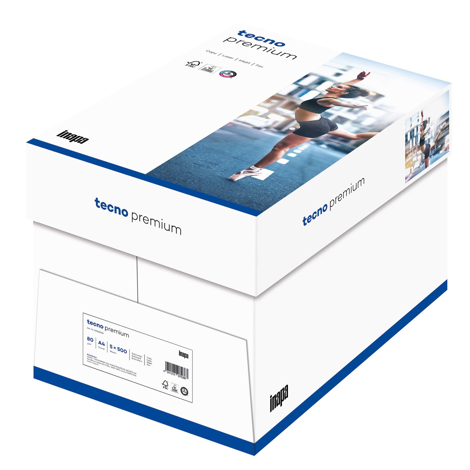 inapa Printer/Copy Paper Premium 80gsm, A4, 2,500 Sheets 5×500, High White