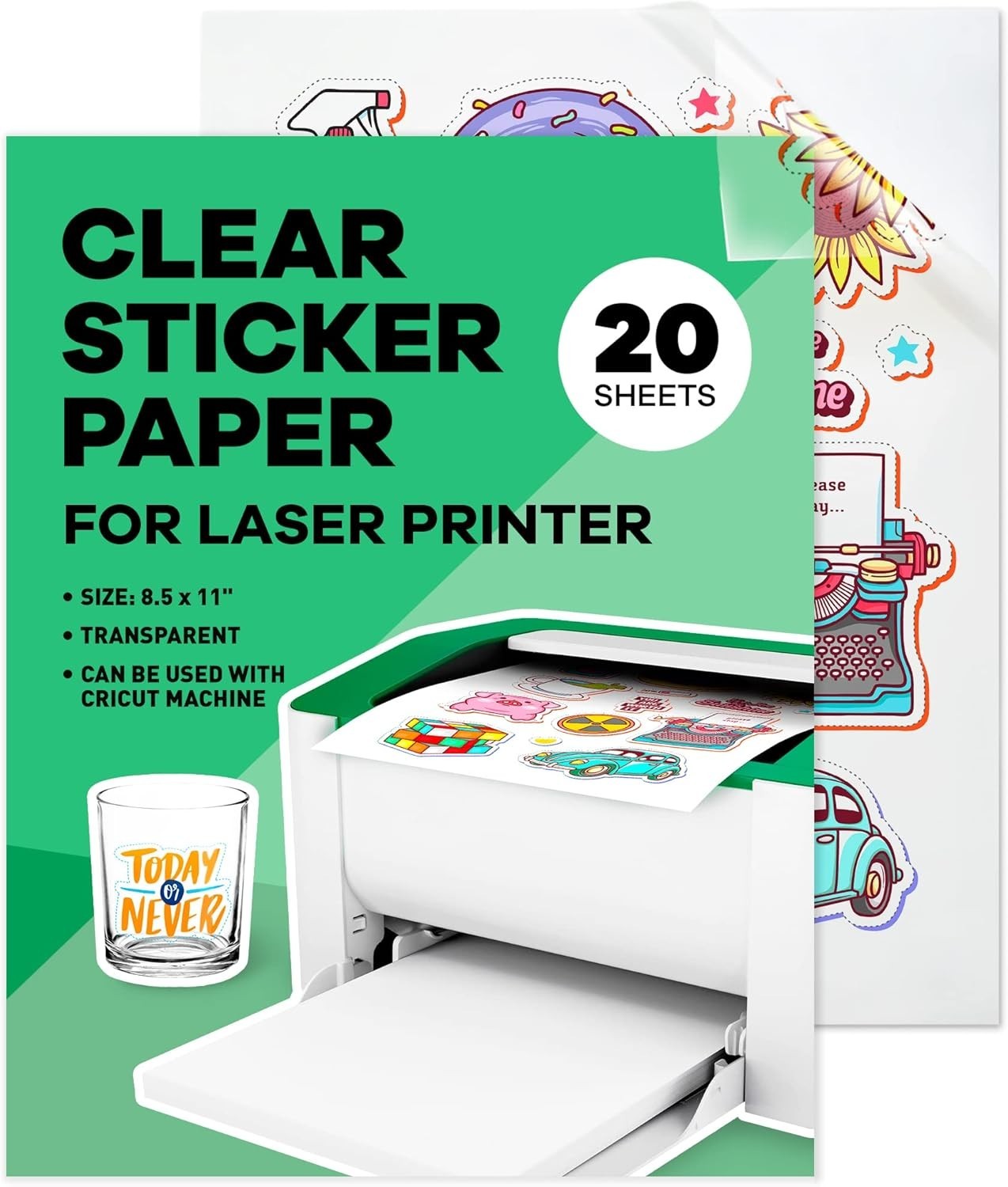 Biodegradable Clear Sticker Paper 20 Sheets 8.5 x 11 Inch Durable for Crafting