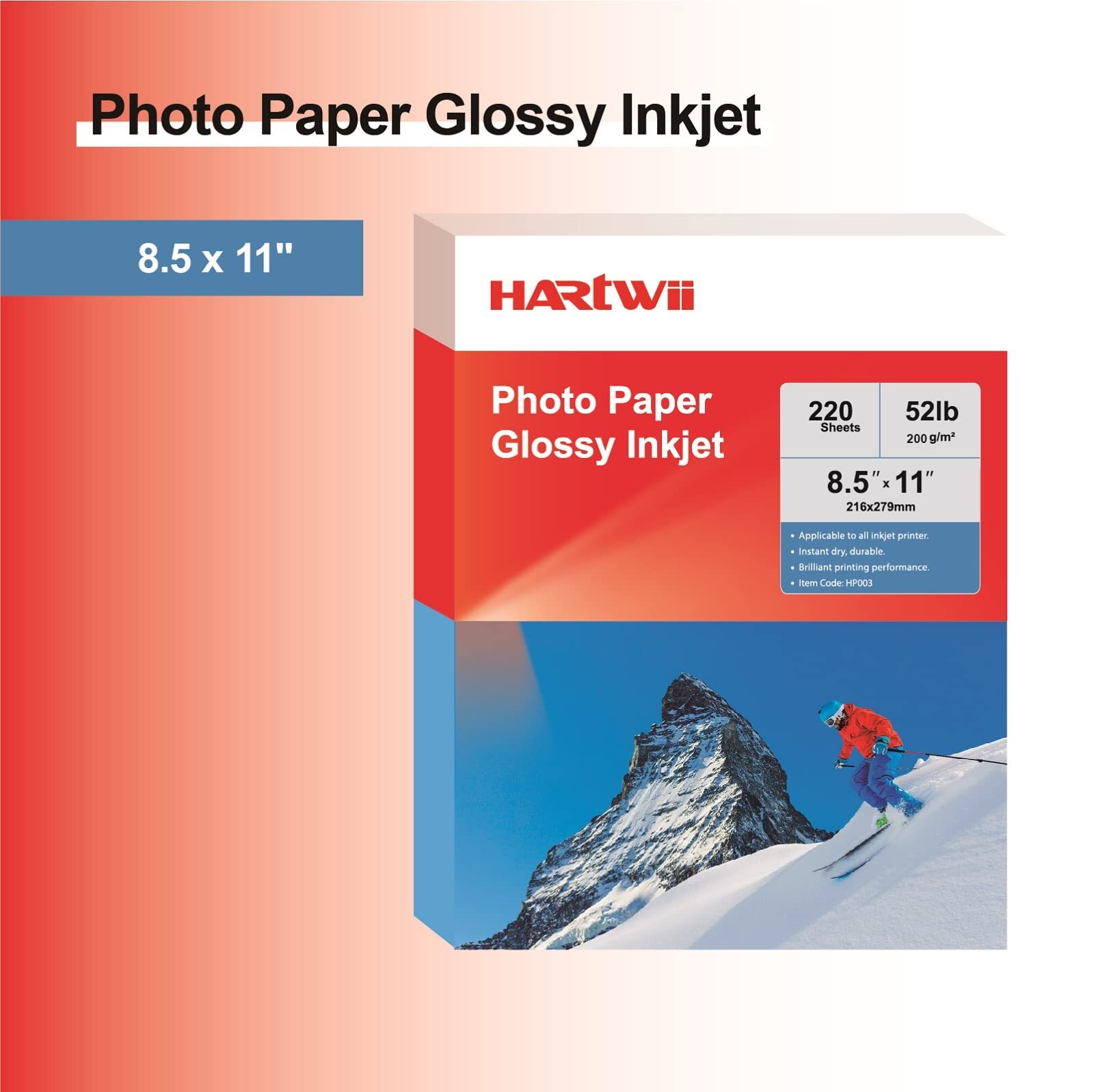 Photo Paper Glossy Inkjet 8.5 x 11 Inch 220 Pack 200gsm Professional Quality