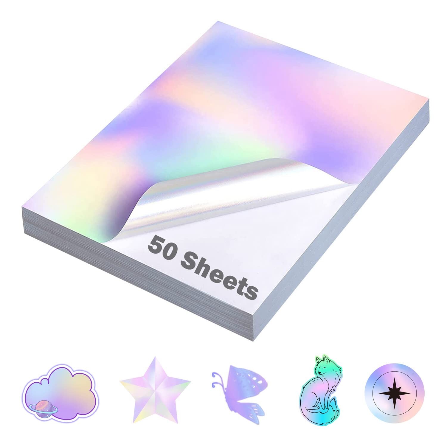 QiXin 50 Sheets Holographic Sticker Paper 8.5 x11 inch for Inkjet Printer & L…