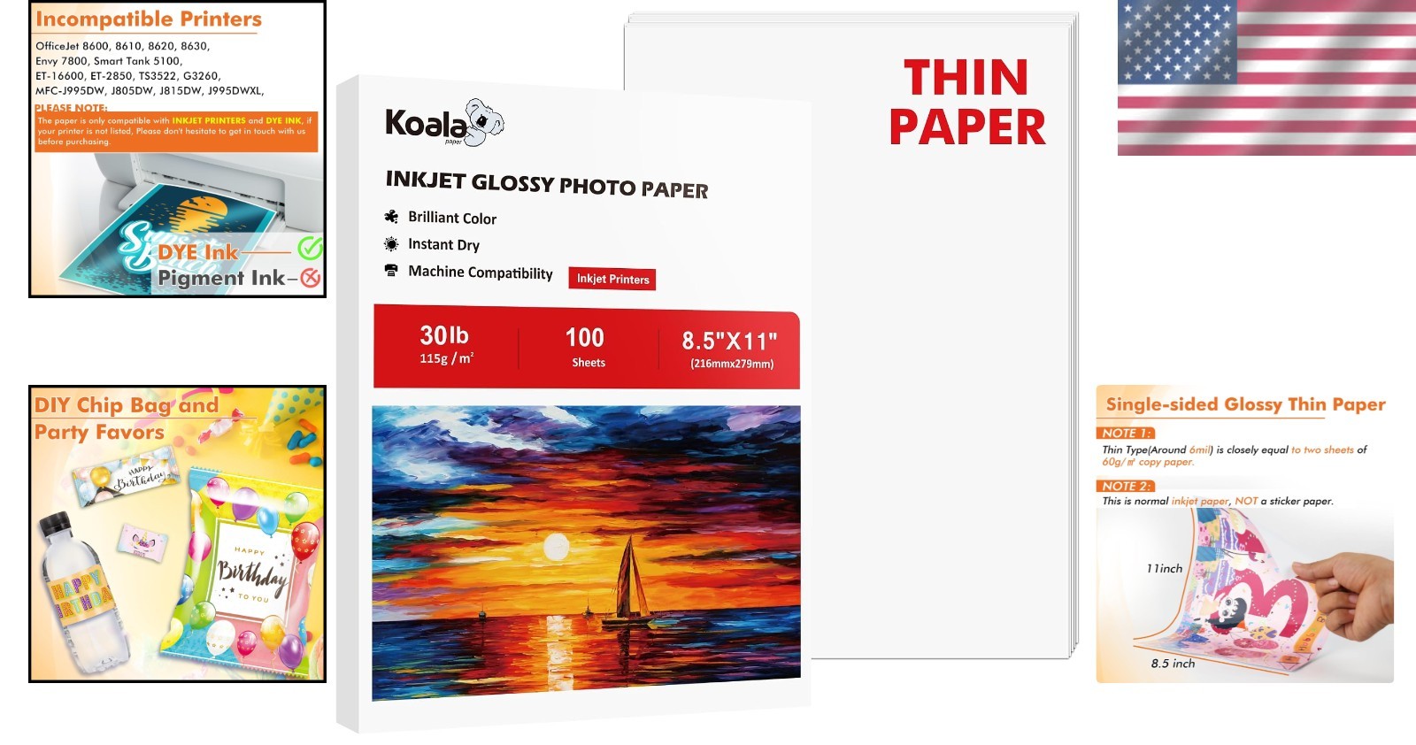 Inkjet Printer Paper 8.5×11 Glossy 100 Sheets