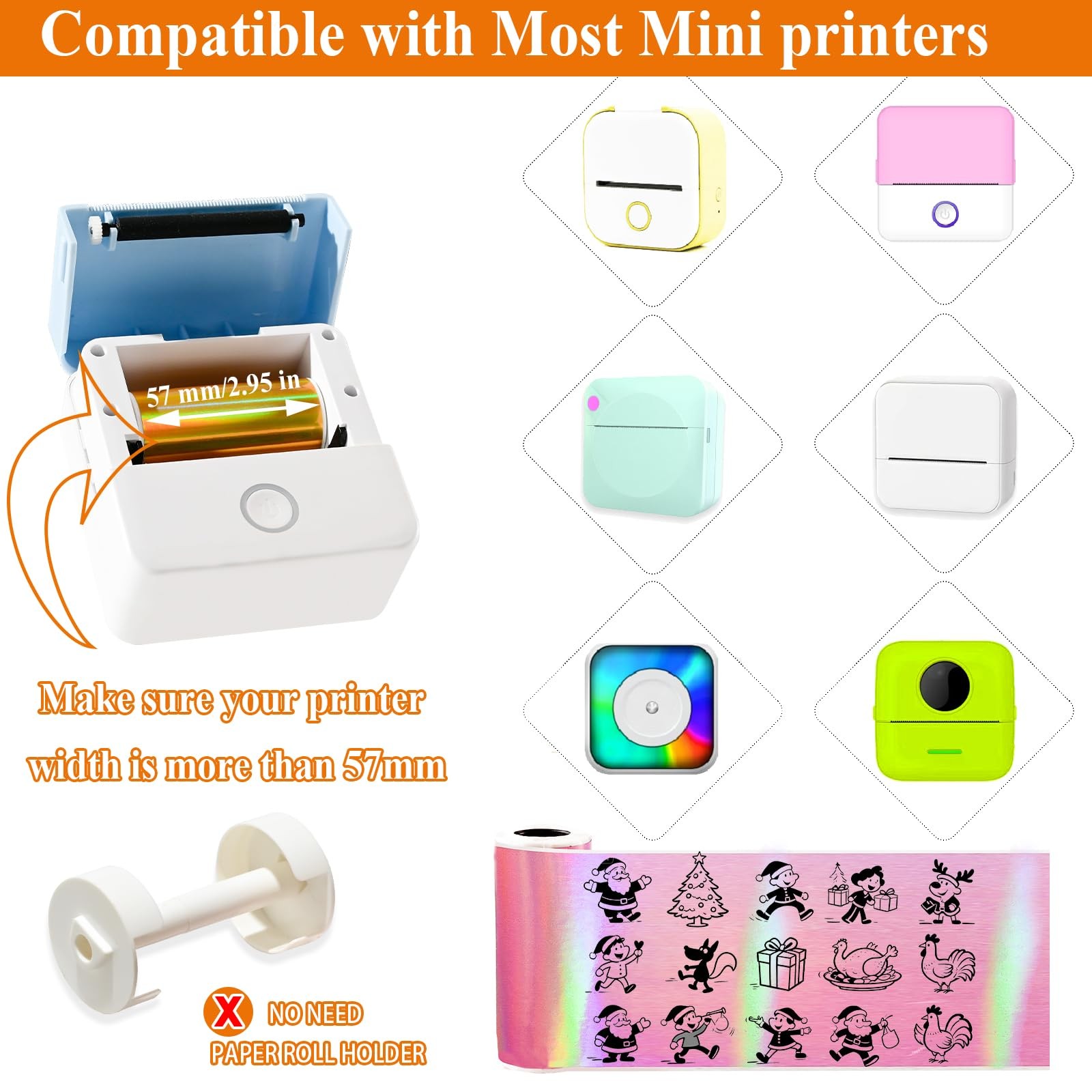 8 Pack Mini Printer Roll – Holographic Pink/Blue/Silver/Gold + 3 White + 1 Cl…