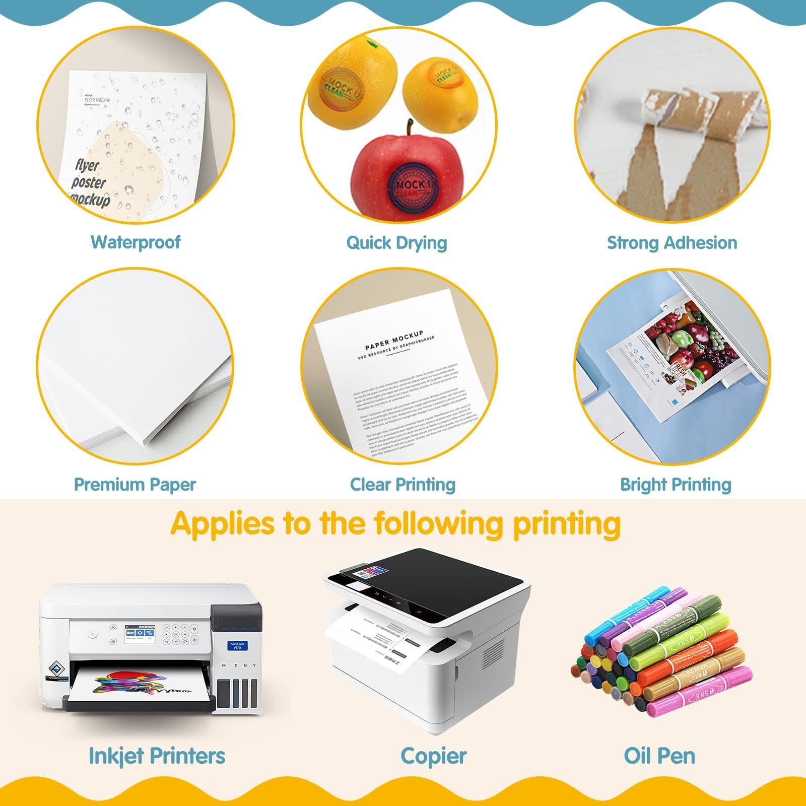 Sticker Paper for Printing A4 Glossy White – 20 Sheets, Waterproof Vinyl Blue…