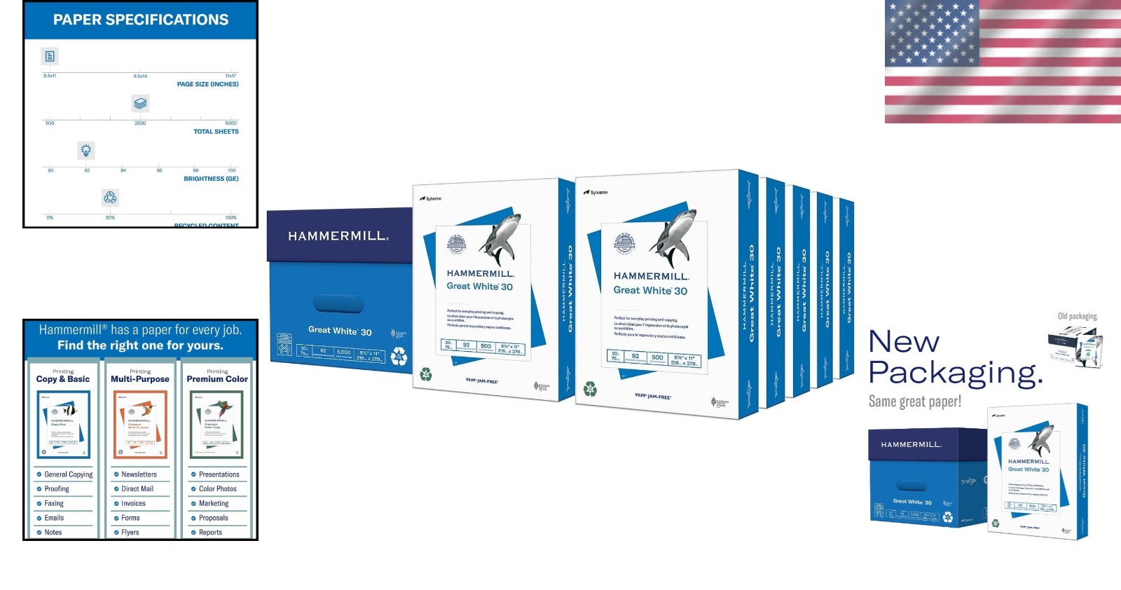 Great White Printer Paper 8.5×11 10 Ream 5000 Sheets 92 Bright USA Made