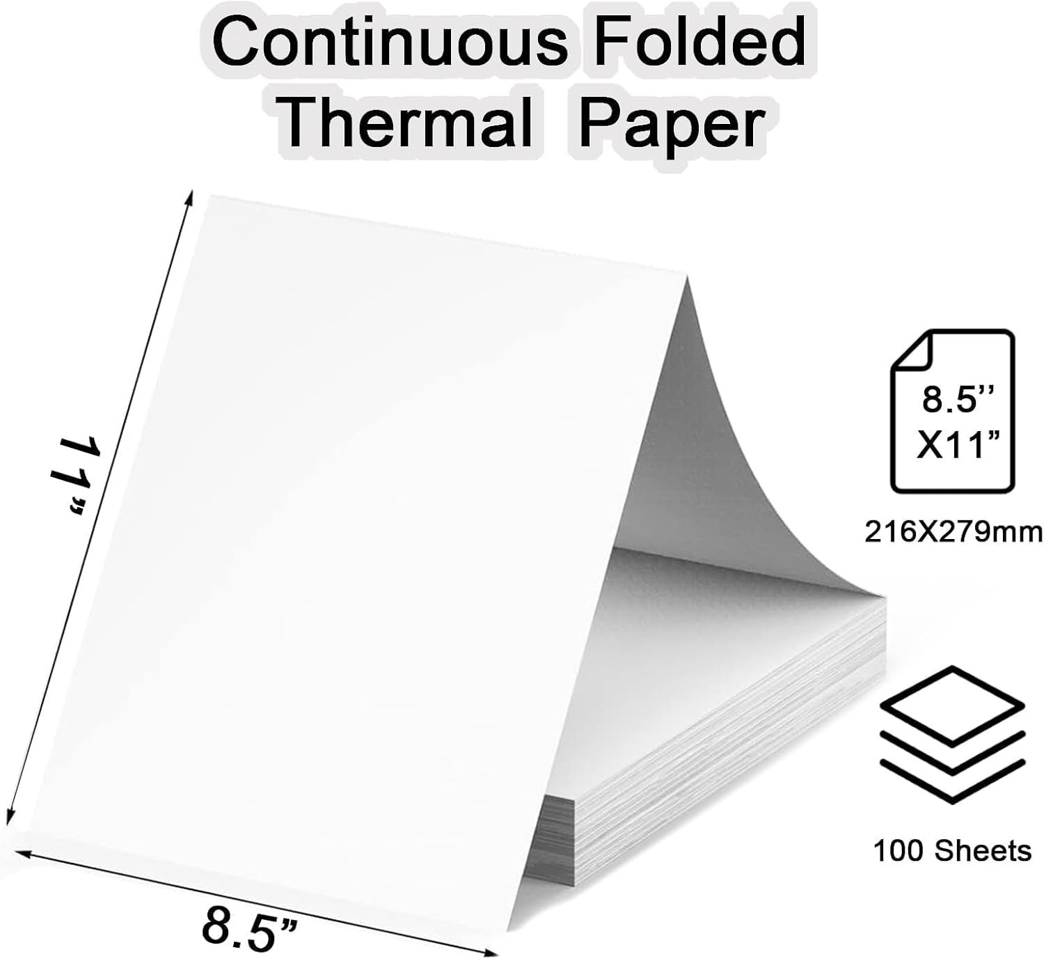 Thermal Printer Paper 8.5″ x 11″ Folded Continuous Folding Paper, 100 Sheets