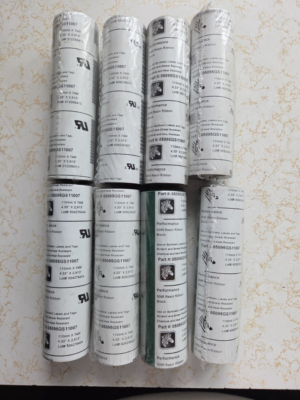 Zebra Resin Ribbons 4.33″ x 2913″ Black 05095GS11007 Genuine OEM – 8 ROLLS