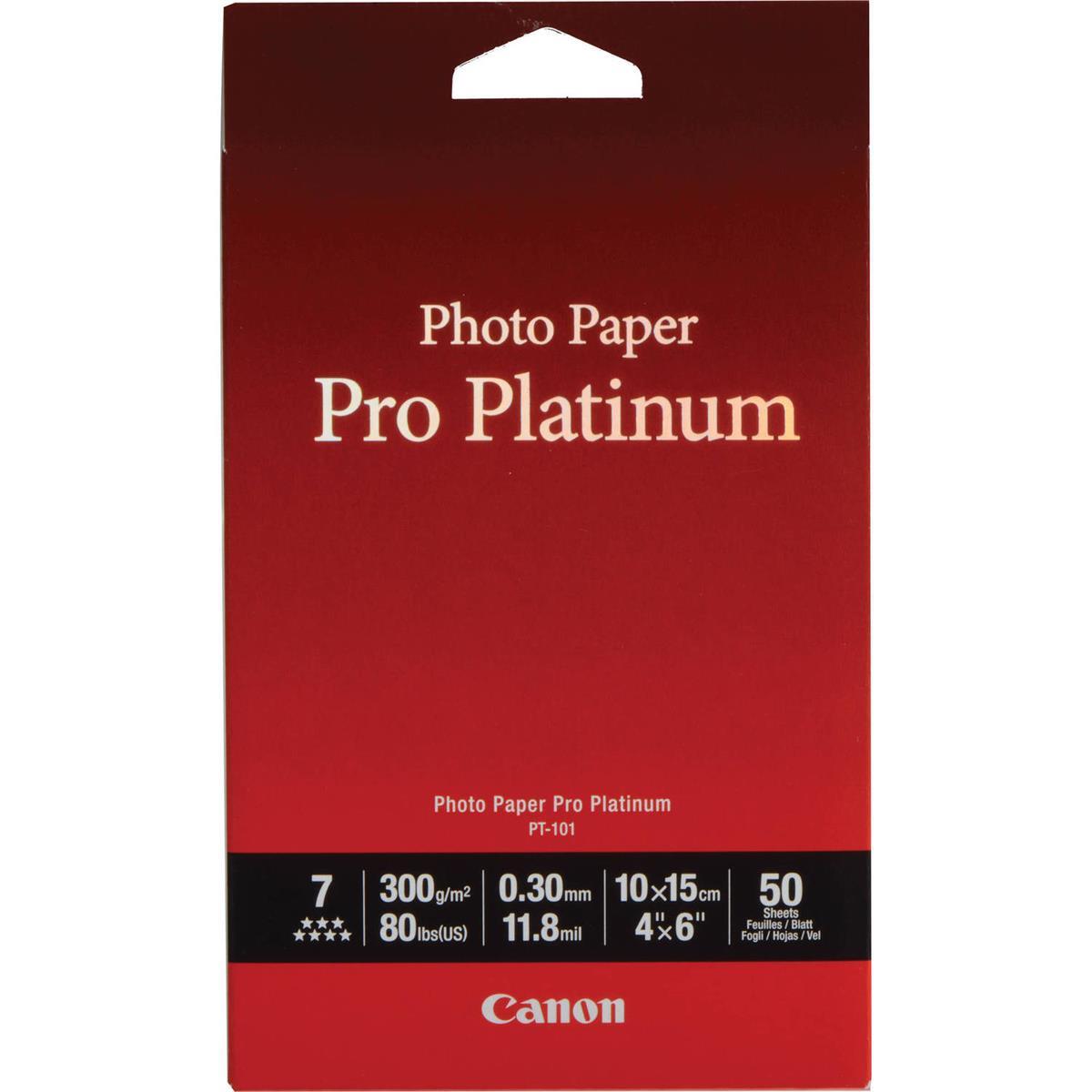 Canon Pro Platinum High Gloss Photo Inkjet Paper, 4×6″, 50 Sheets #2768B014