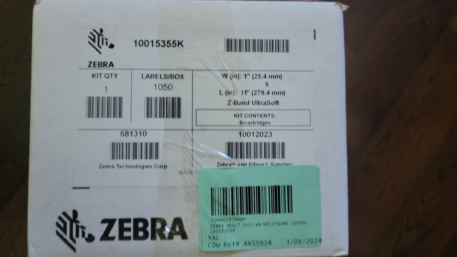 6 Pk Zebra 10015355K 1″×11″ Adult Z-Band UltraSoft Wristband Cartridge White!