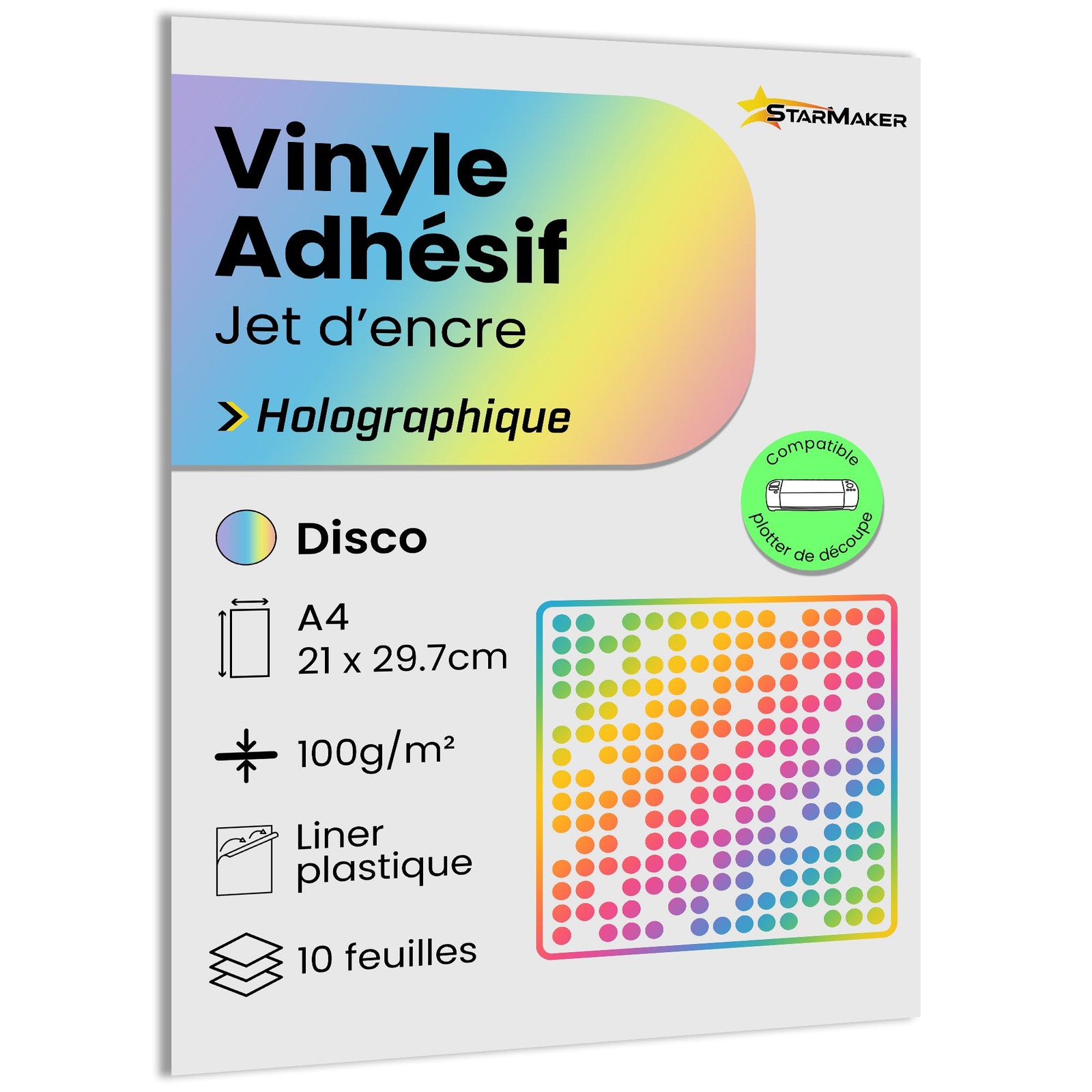A4 x 10 Sheets Self Adhesive Vinyl, Holographic, with Plastic Film, Adhesive…