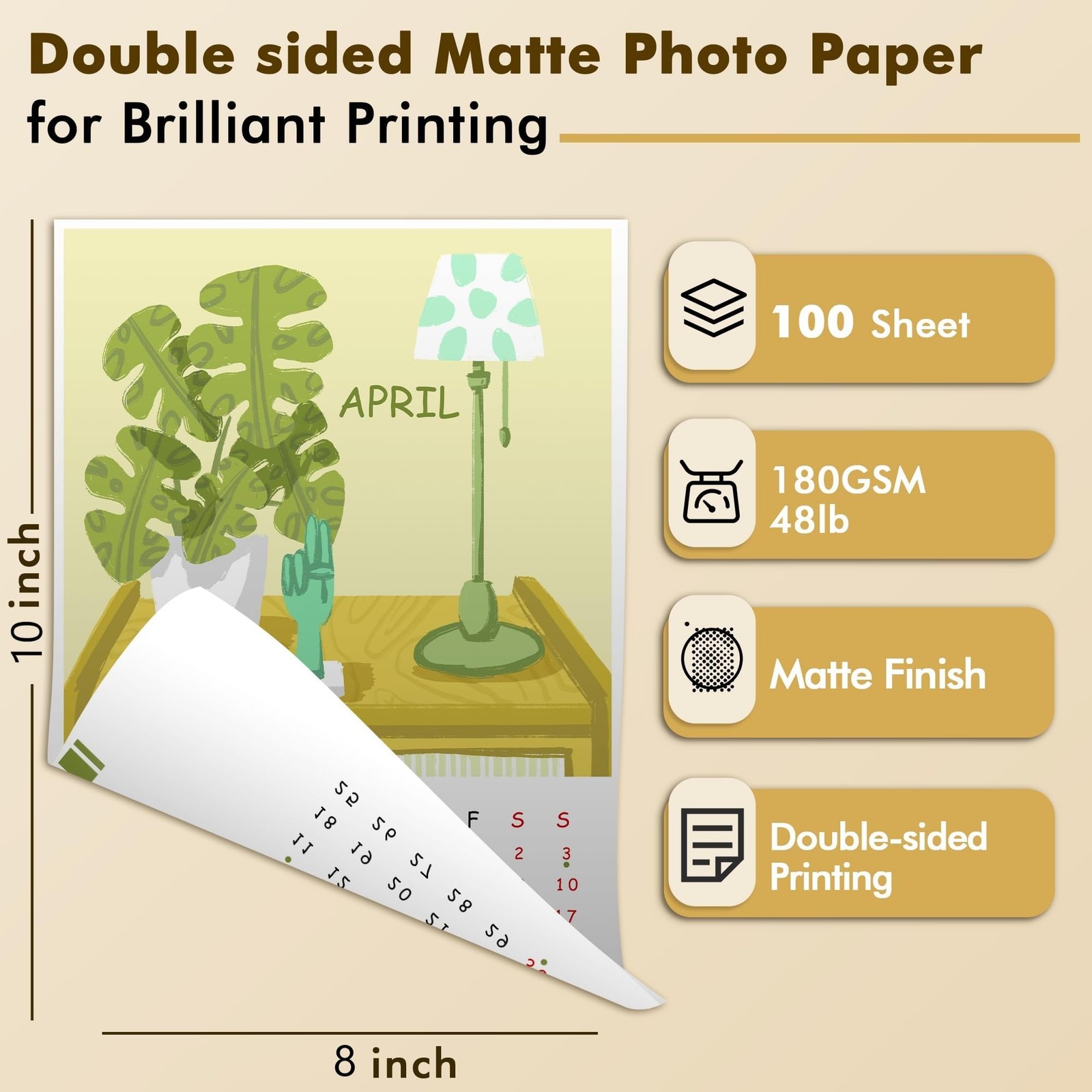100 PCS DoubleSided Matte Photo Paper 8×10 Inch Inkjet Printer 48LB 180GSM