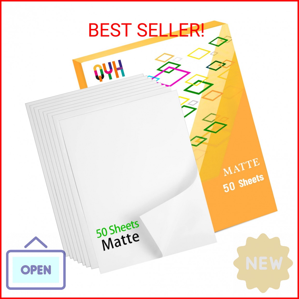 QYH Printable Vinyl Sticker Paper for Inkjet & Laser Printer – Matte White Water