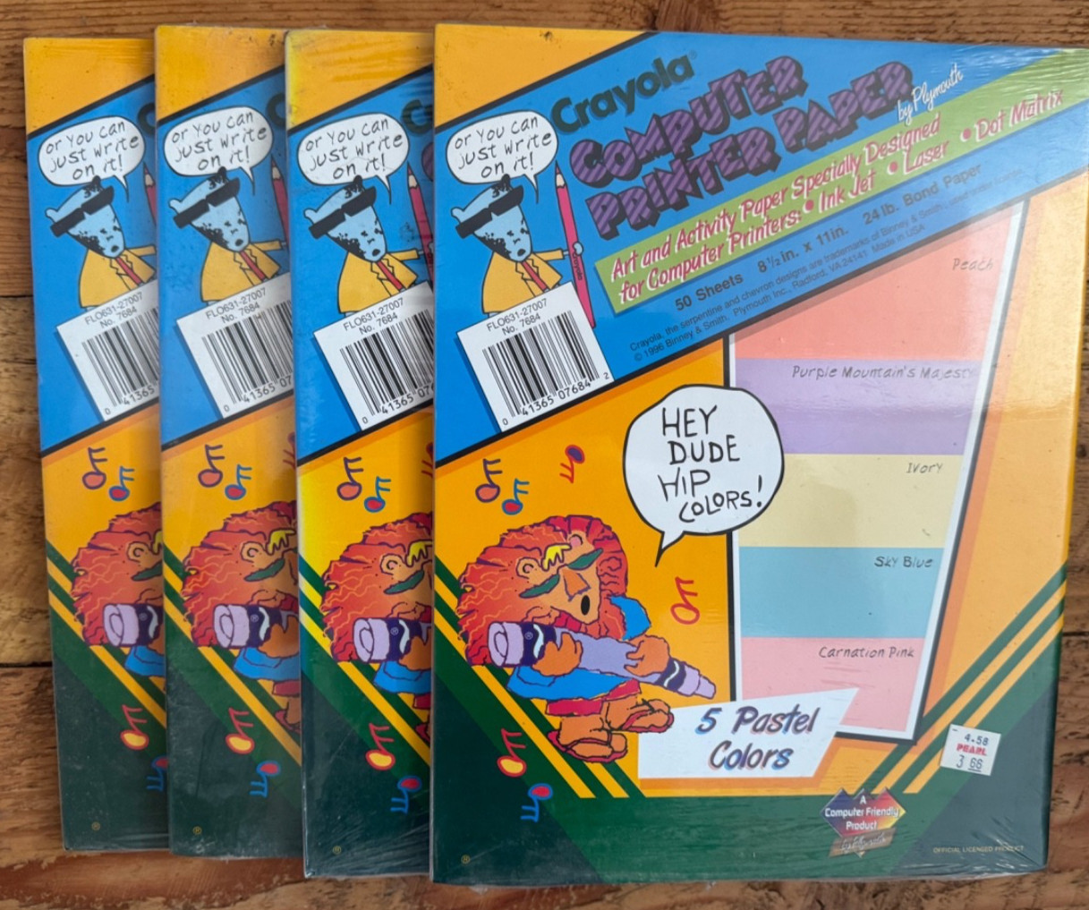 4 Pkg. Crayola Computer Printer Paper in 5 Pastel Colors – 1996 – Binney & Smith