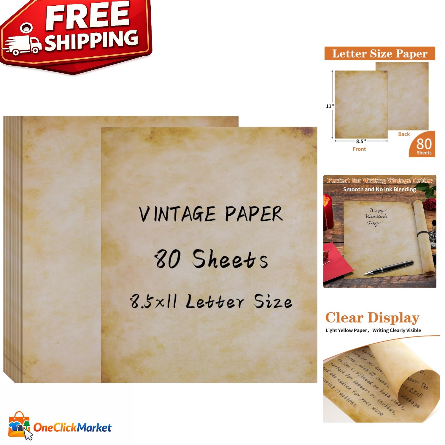 Classic Antique Stationery – 80 Sheets Aged Printer Paper for Creative Invites