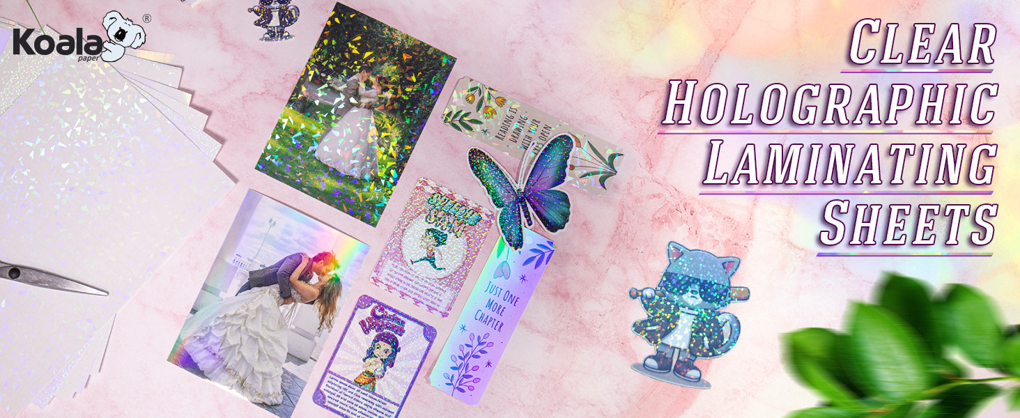 Koala Holographic Laminate Sheets A4 – Clear Self-Adhesive Sticker Paper, 25