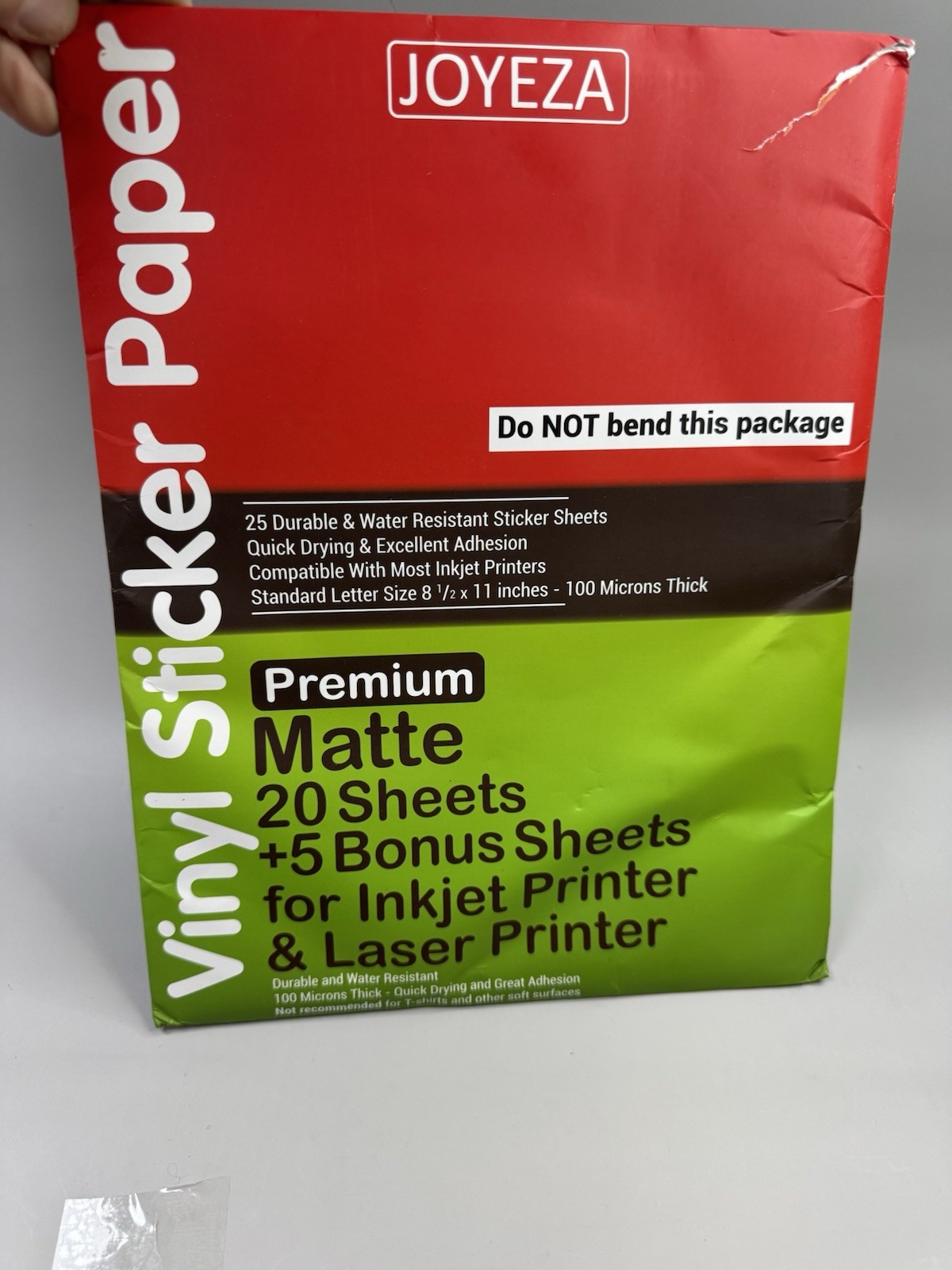 JOYEZA Premium Matte Printable Vinyl Sticker Paper • Inkjet & Laser Printer•New
