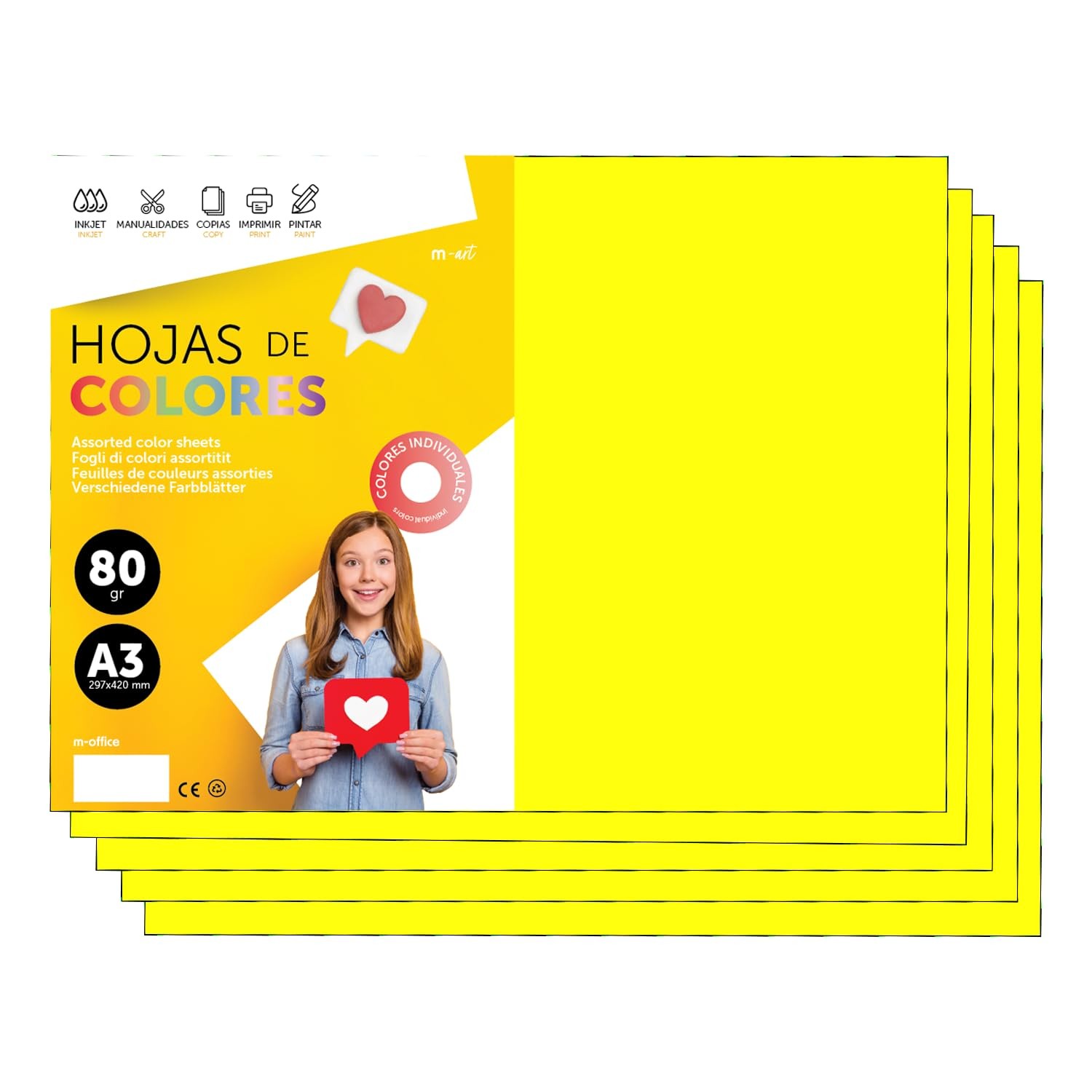 Colourful Paper A3 80g for Printers & Crafts, Coloured Sheets for Kids, Creat…