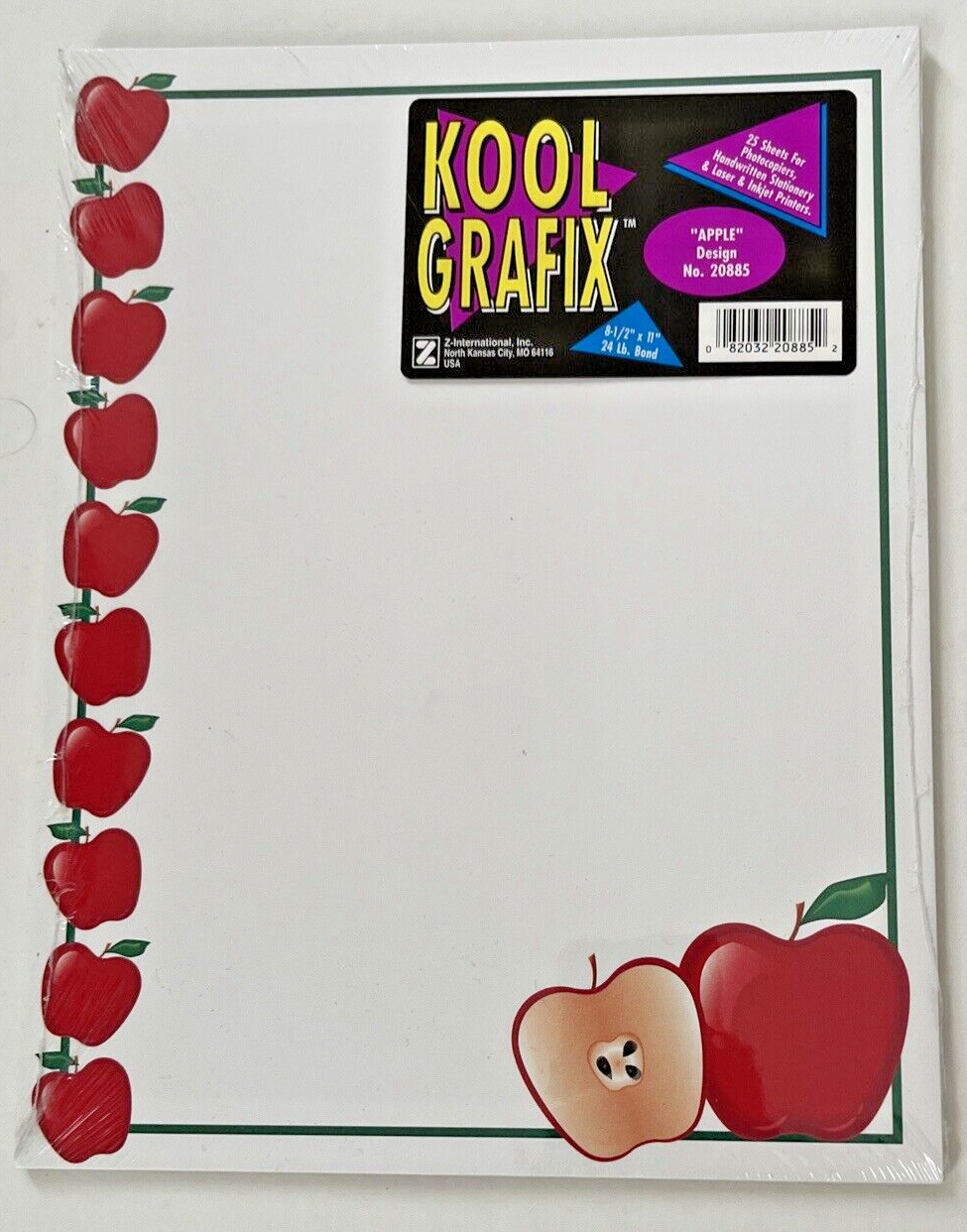 Vintage Kool Grafix Apple Design #20885/25 Sheets 24 lb Bond 8-1/2×11” Paper