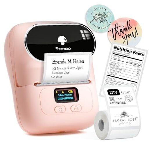 Label Printer M110 Upgraded Label Maker Baby Pink with 1 Roll of Labels