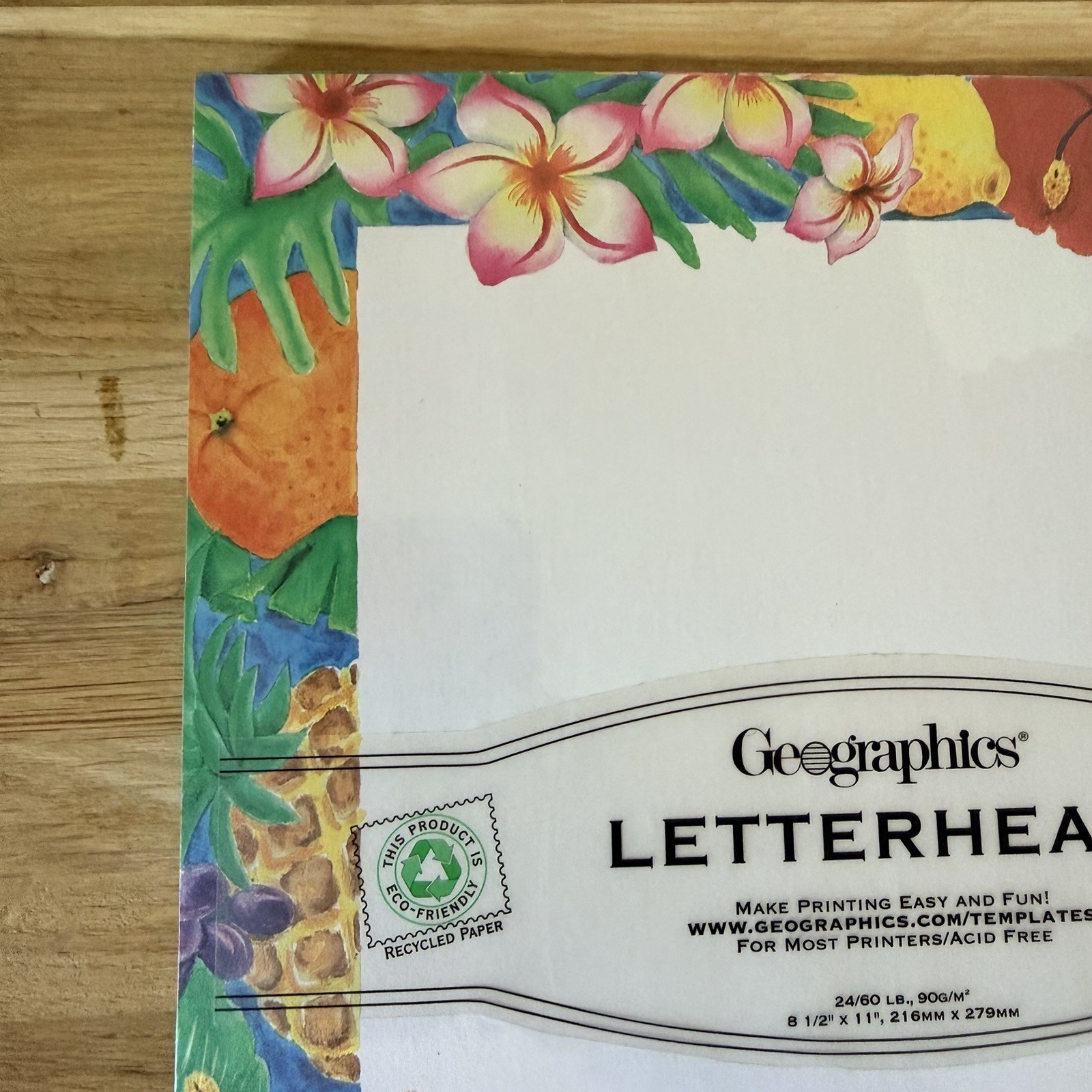 Vintage Bright Floral Luau Hawaiian Letterhead 8.5×11 Papers 100 Sheets Printer