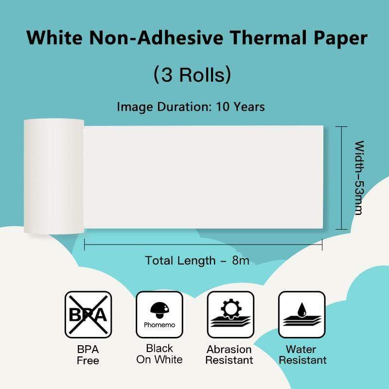 Non-Adhesive Thermal Papers 10-Year Long-Lasting 53mm Labels for Phomemo M02 M03