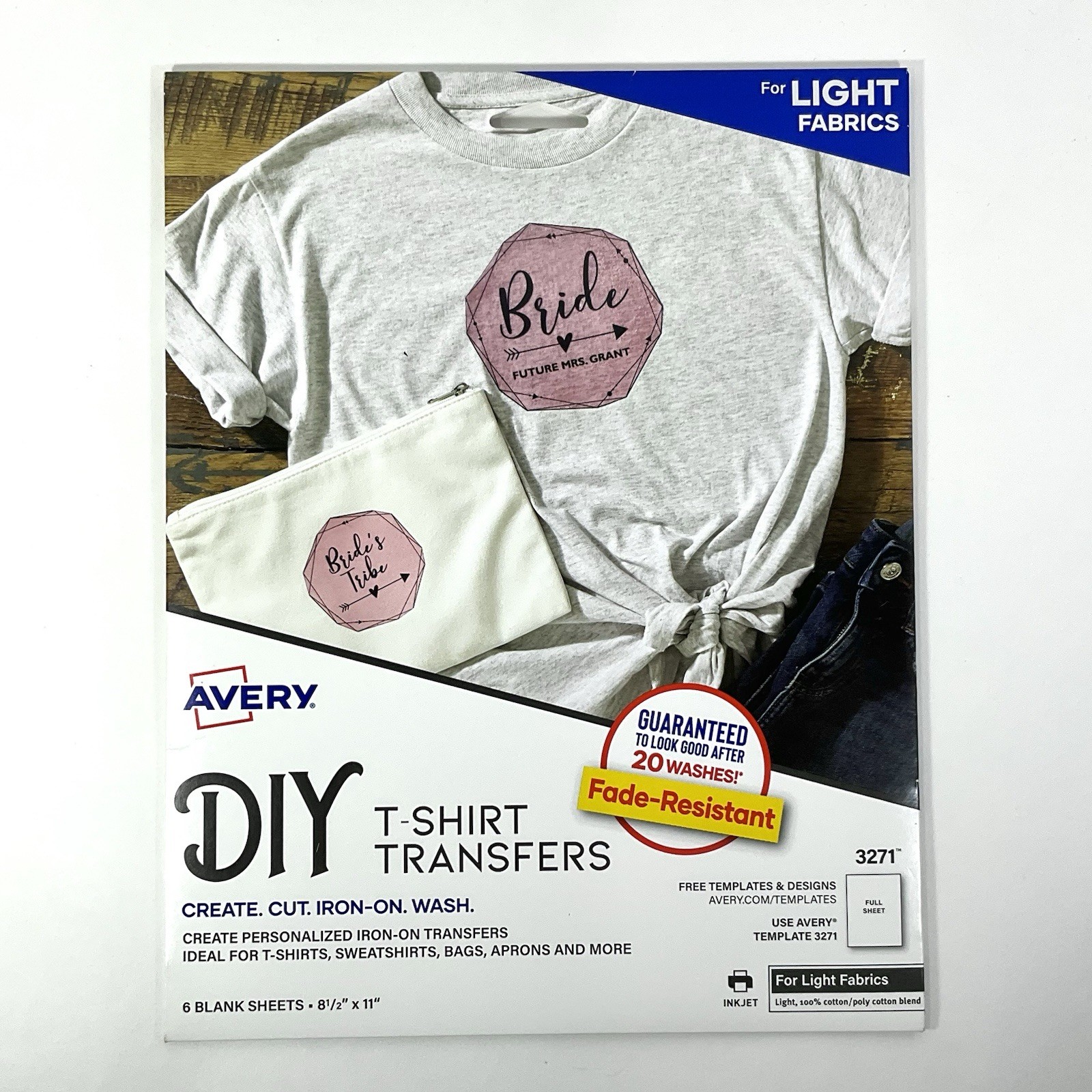 Avery 3271 Iron-On Ink Jet T-Shirt Transfers 6 Sheets LIGHT 8.5″ x 11″ SEALED