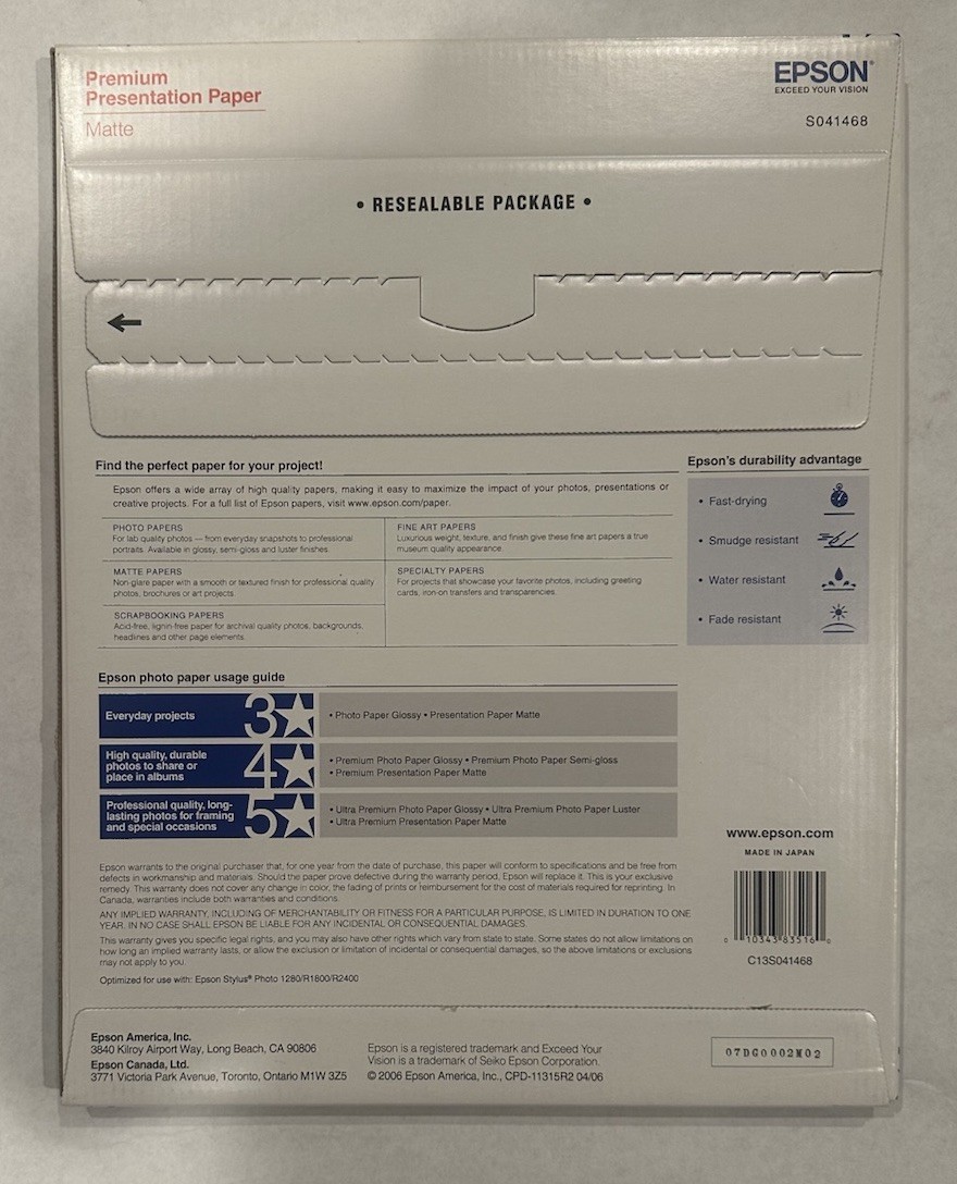 Epson Borderless 11×14 Matte Paper Heavyweight S041468
