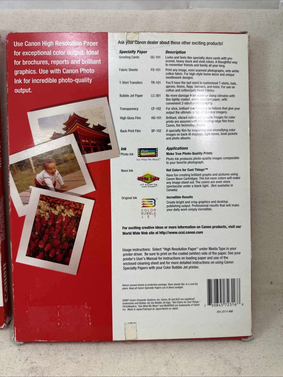 Two Pack New Canon HR-101 High Resolution Paper, 8-1/2 x 11, White, 100 Sheets